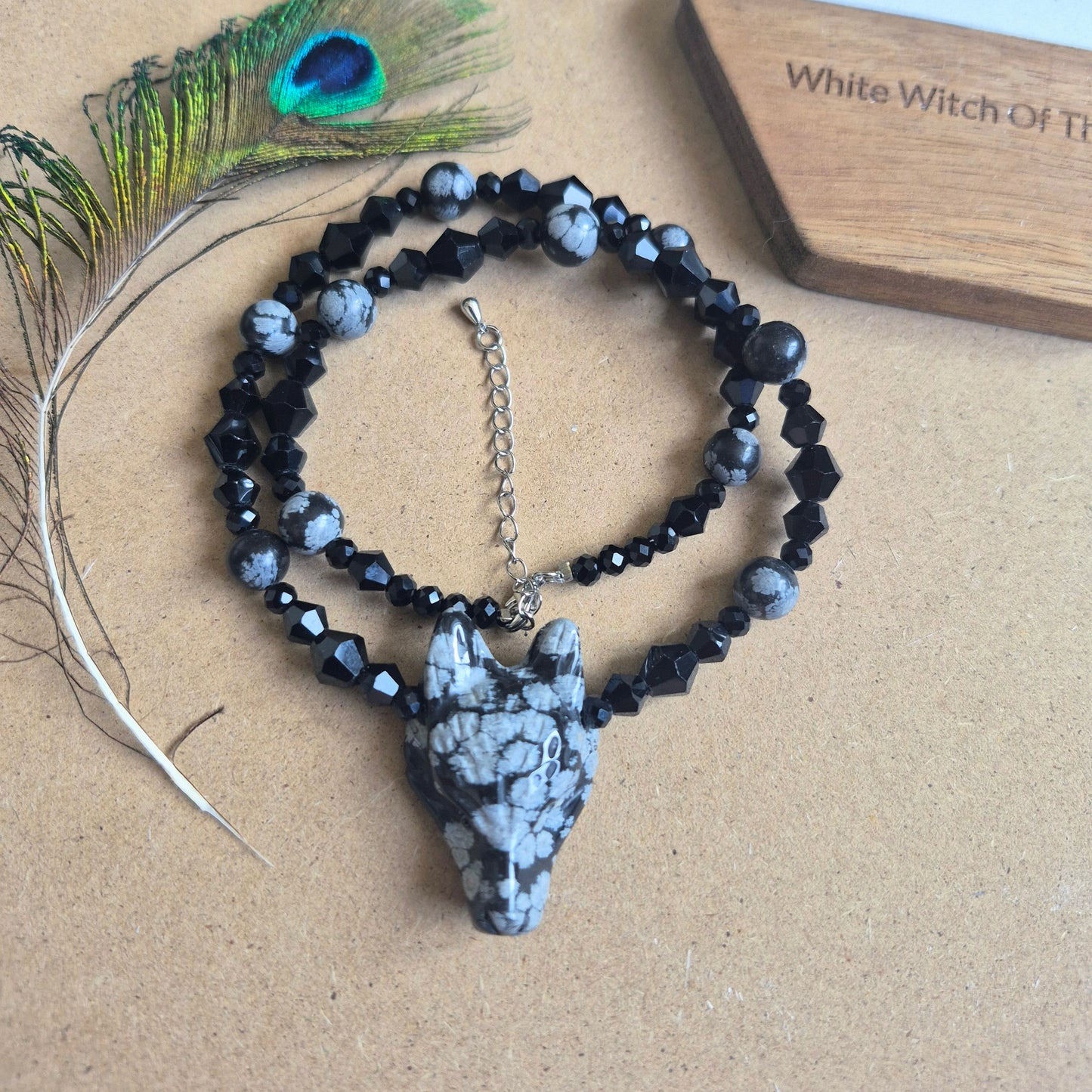 Snowflake Obsidian Wolf Choker Necklace