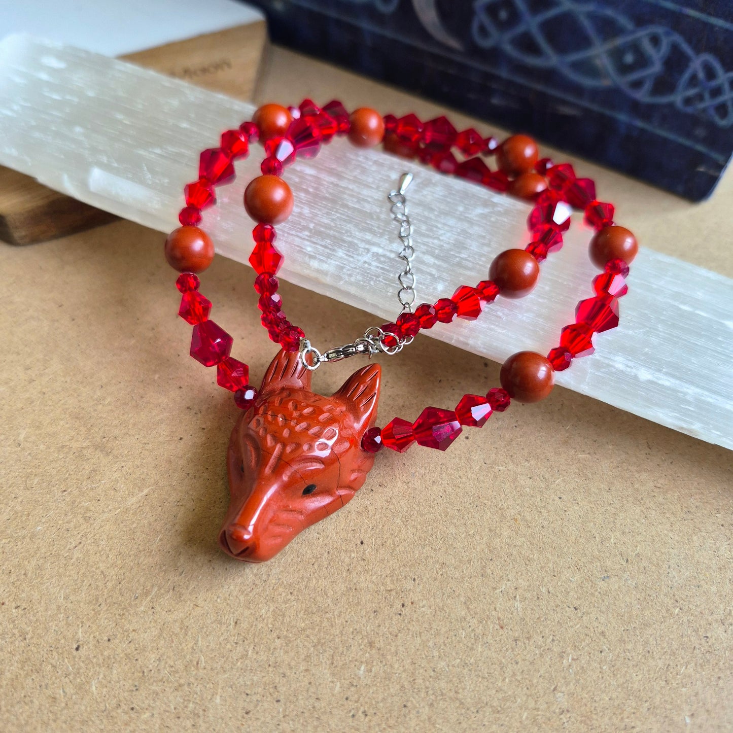 Red Jasper Wolf Choker Necklace