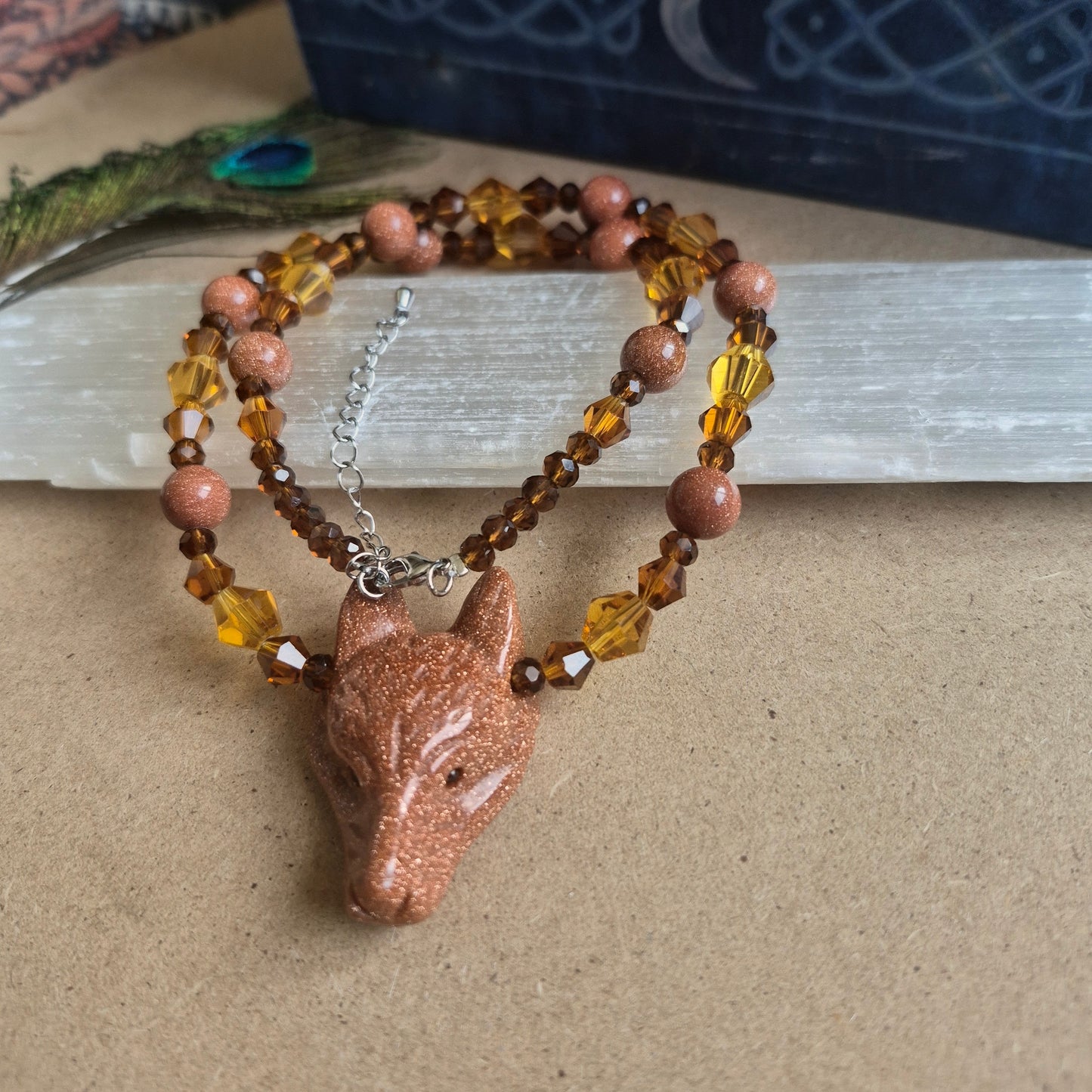 Red Goldstone Wolf Choker Necklace