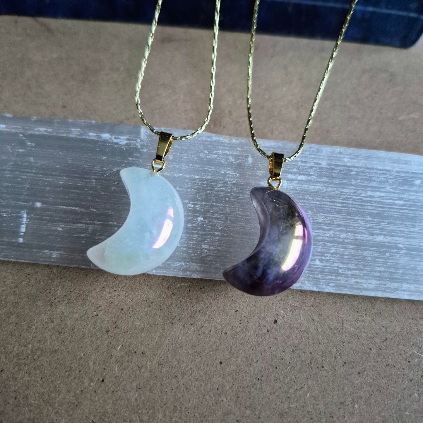Aura Quartz moon pendant: Celstial Crystal Necklace
