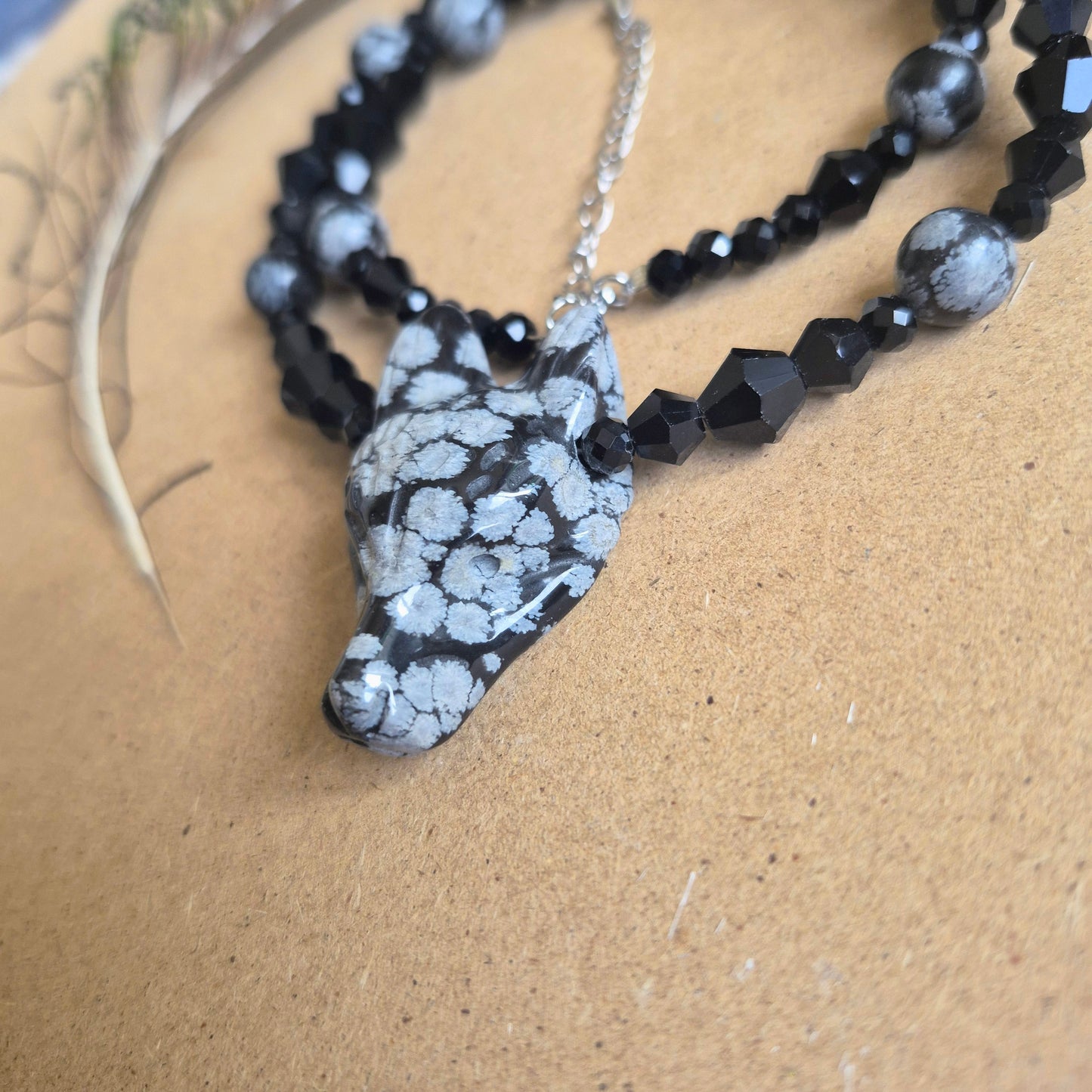 Snowflake Obsidian Wolf Choker Necklace
