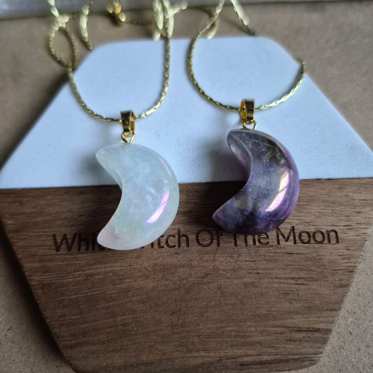 Aura Quartz moon pendant: Celstial Crystal Necklace