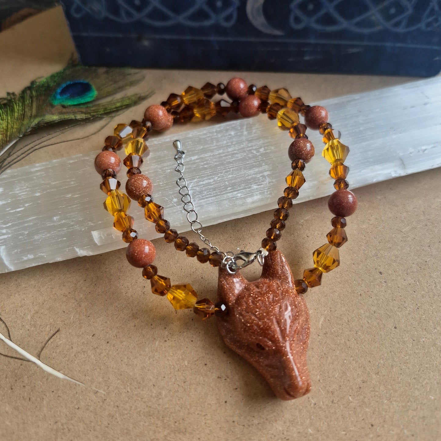 Red Goldstone Wolf Choker Necklace
