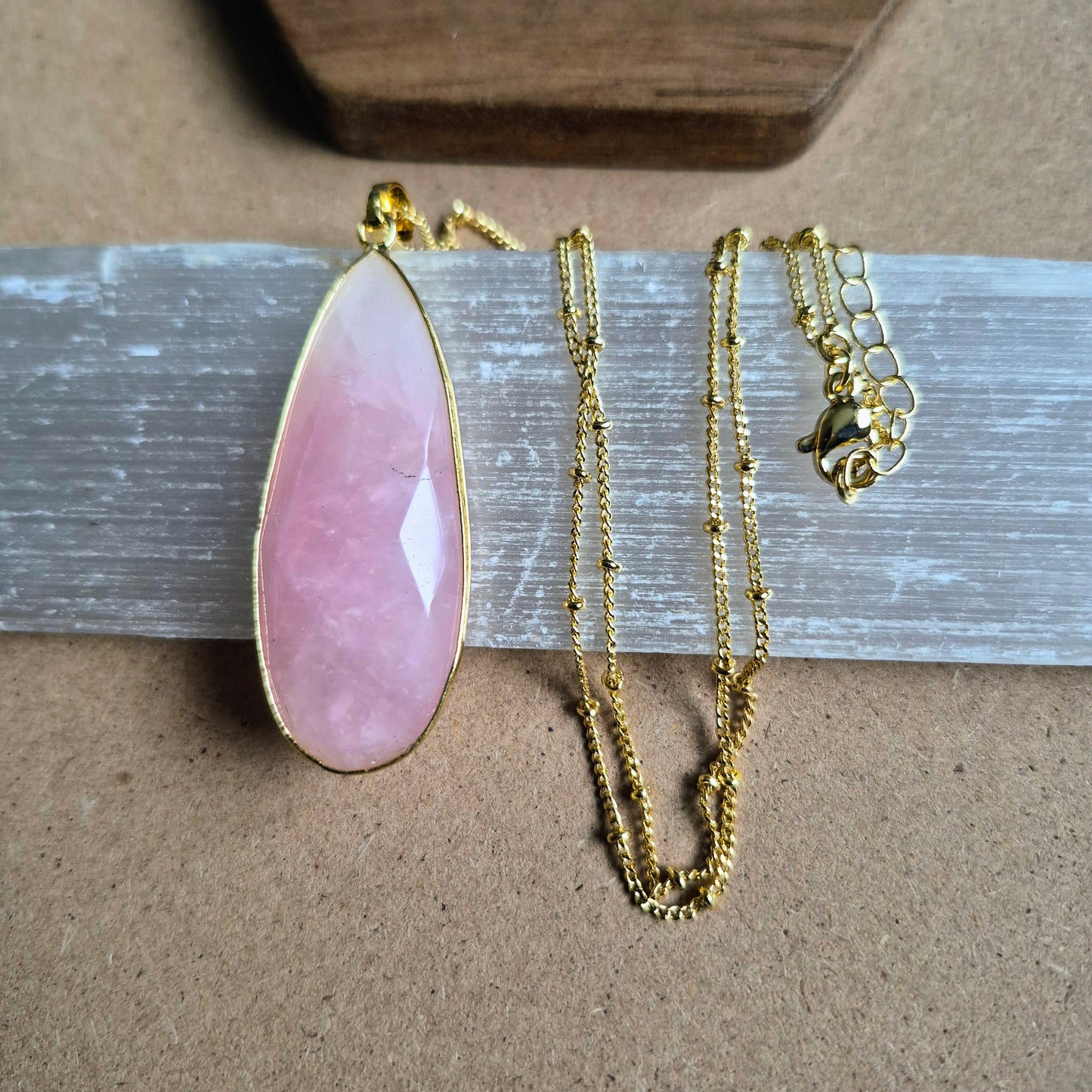 Rose Quartz Teardrop Pendant: Crystal Jewellery Necklace Heart Chakra