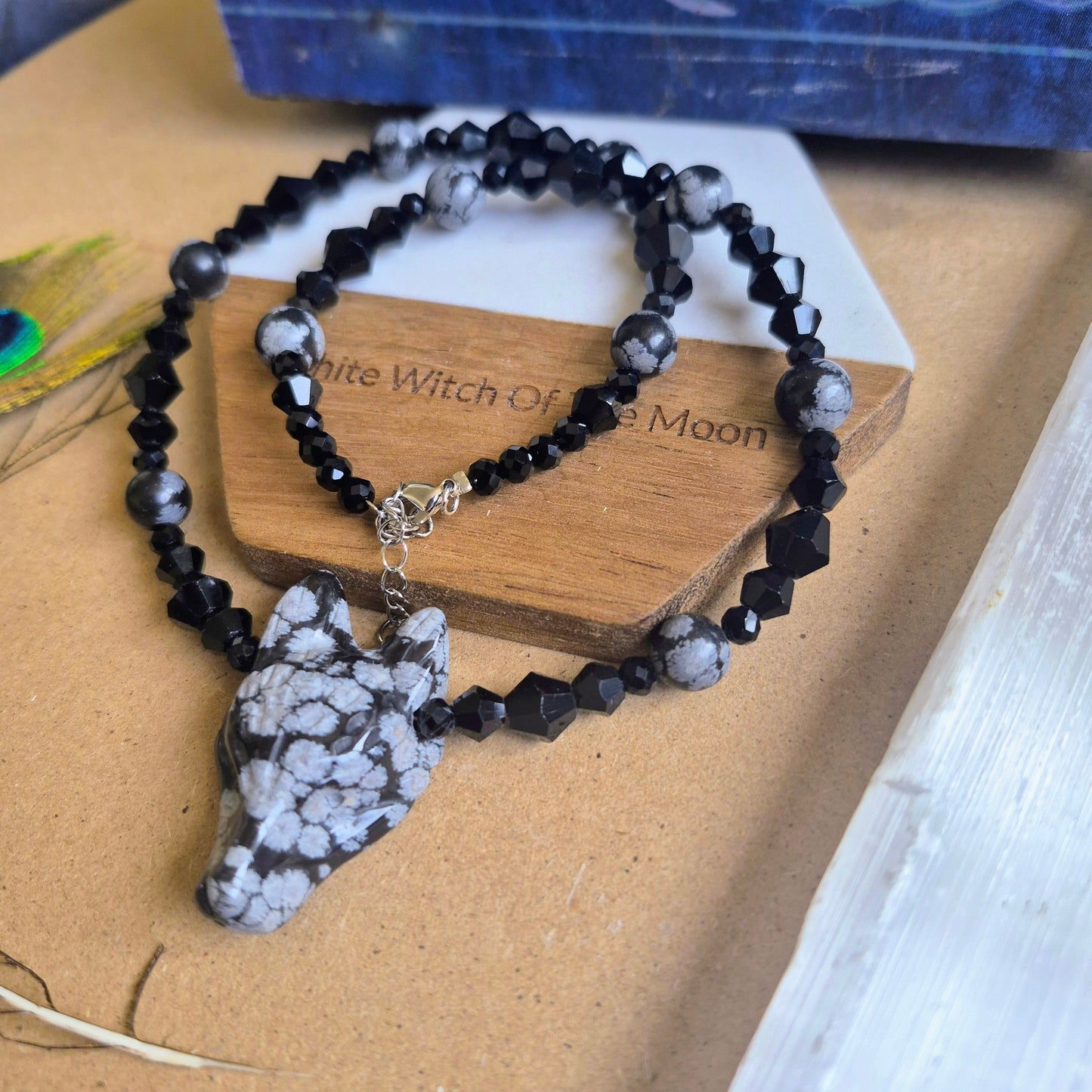 Snowflake Obsidian Wolf Choker Necklace