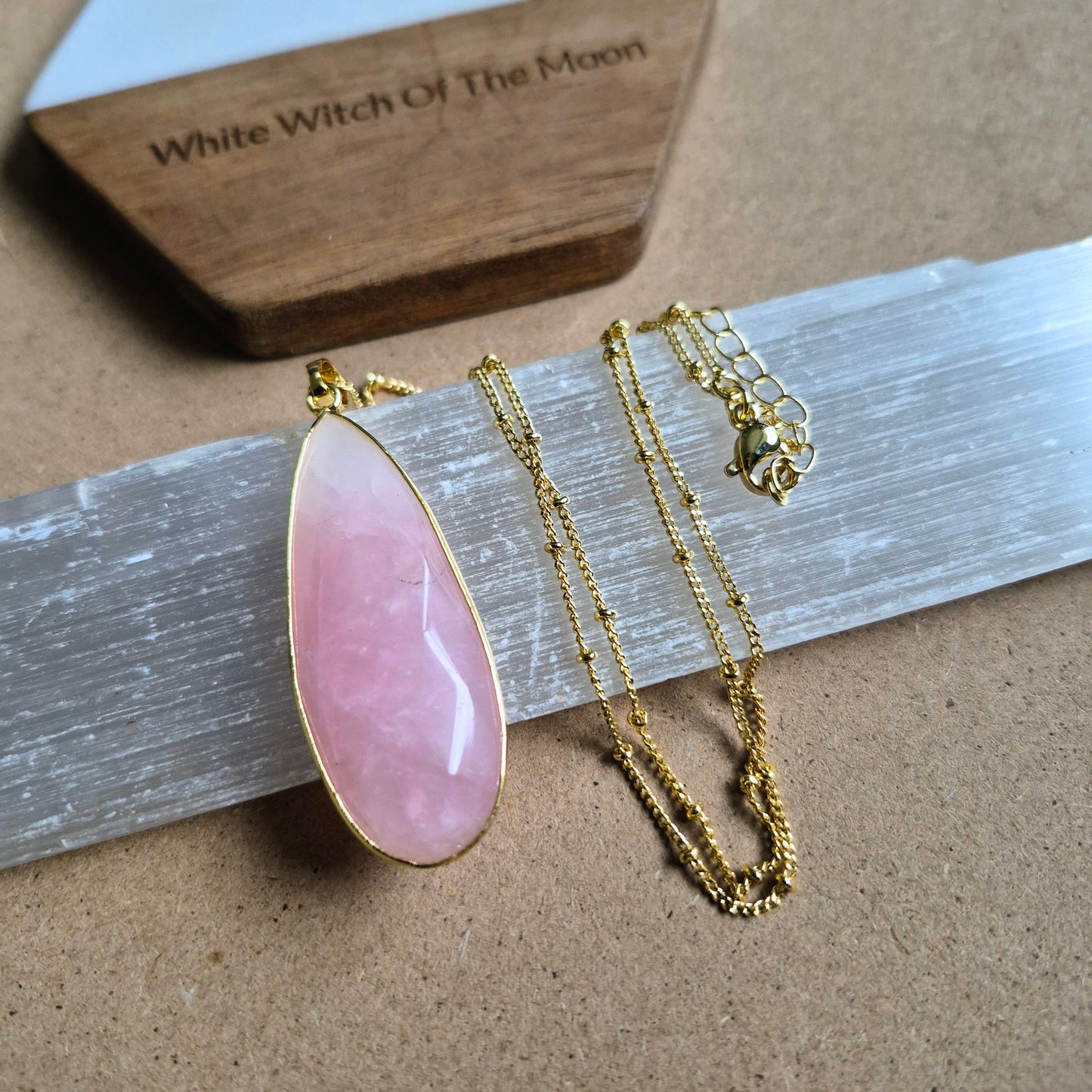 Rose Quartz Teardrop Pendant: Crystal Jewellery Necklace Heart Chakra