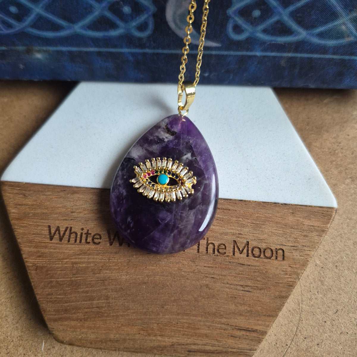 Amethyst Teardrop Evil Eye Pendaht Necklace