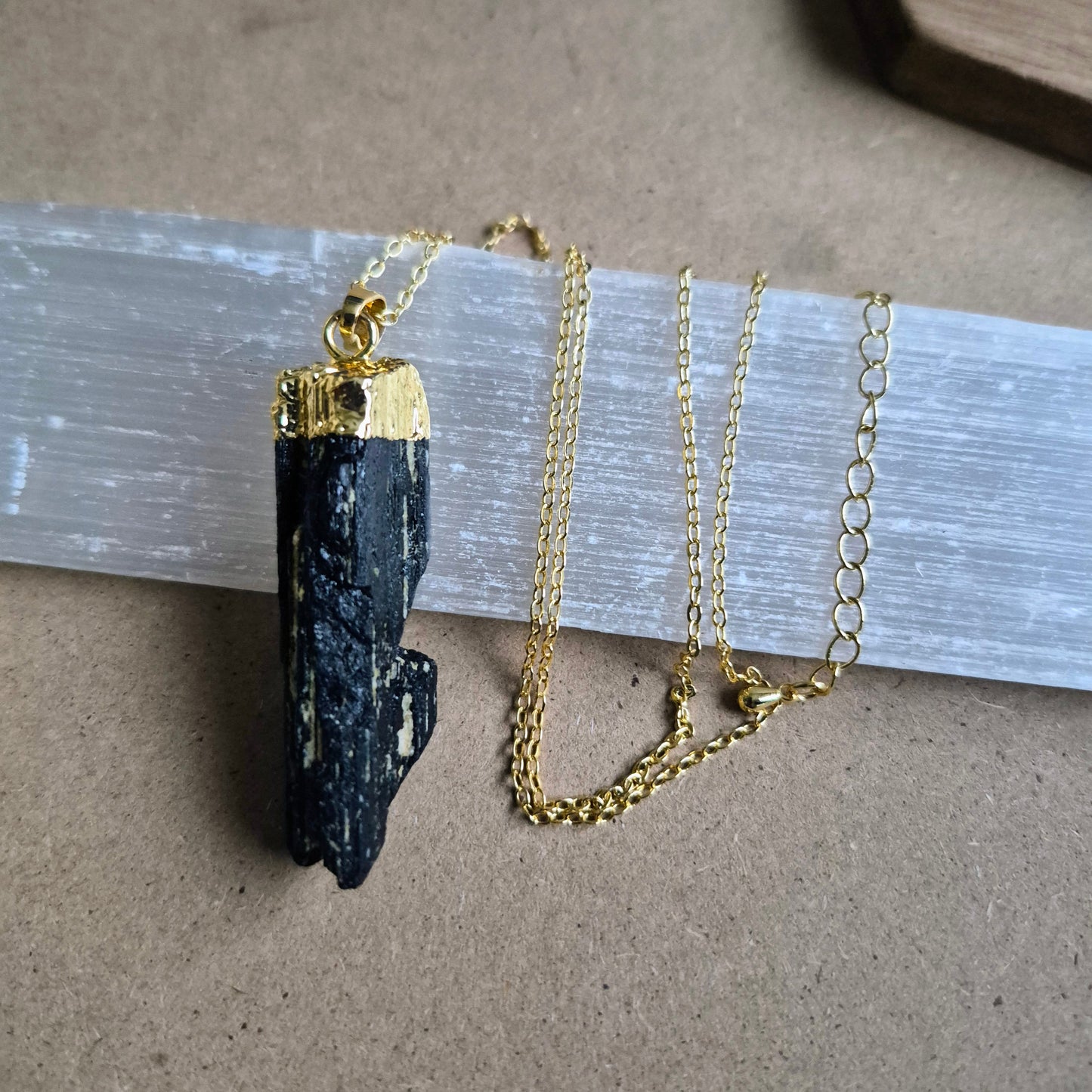 Black Tourmaline Raw Pendant Necklace