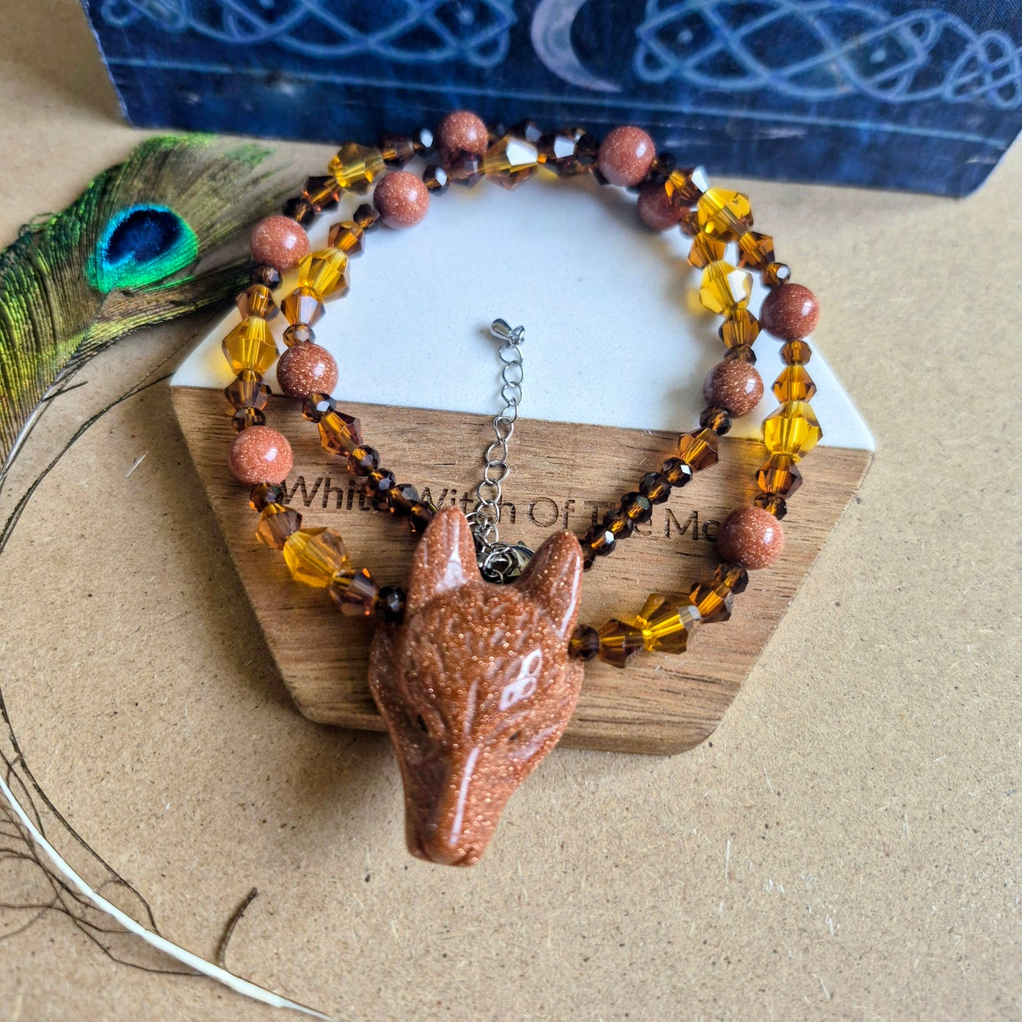 Red Goldstone Wolf Choker Necklace