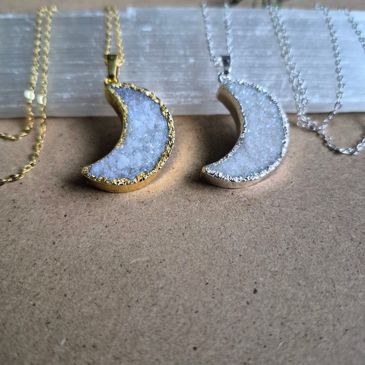 Druzy Quartz Moon Crystal Necklace Pendant (Copy)