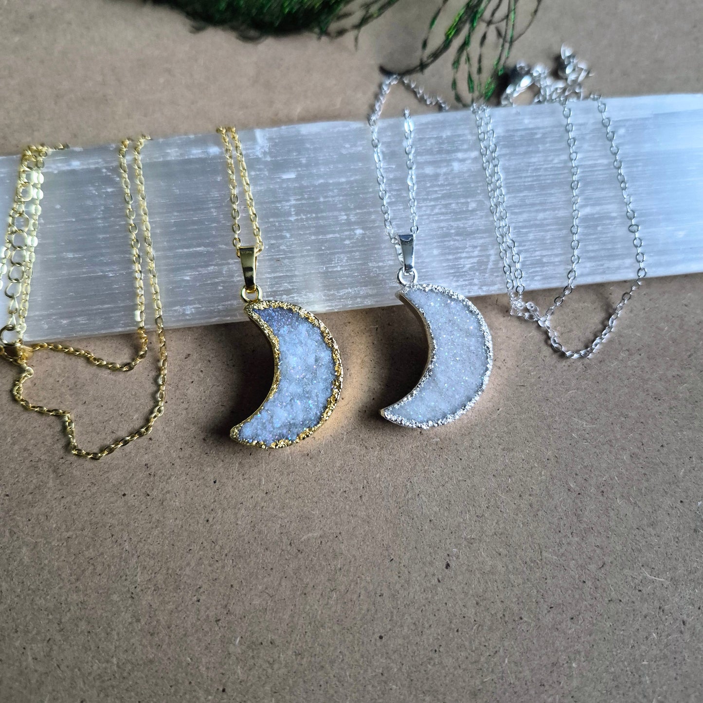Druzy Quartz Moon Crystal Necklace Pendant (Copy)