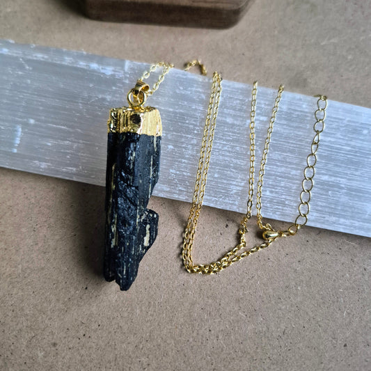 Black Tourmaline Raw Pendant Necklace