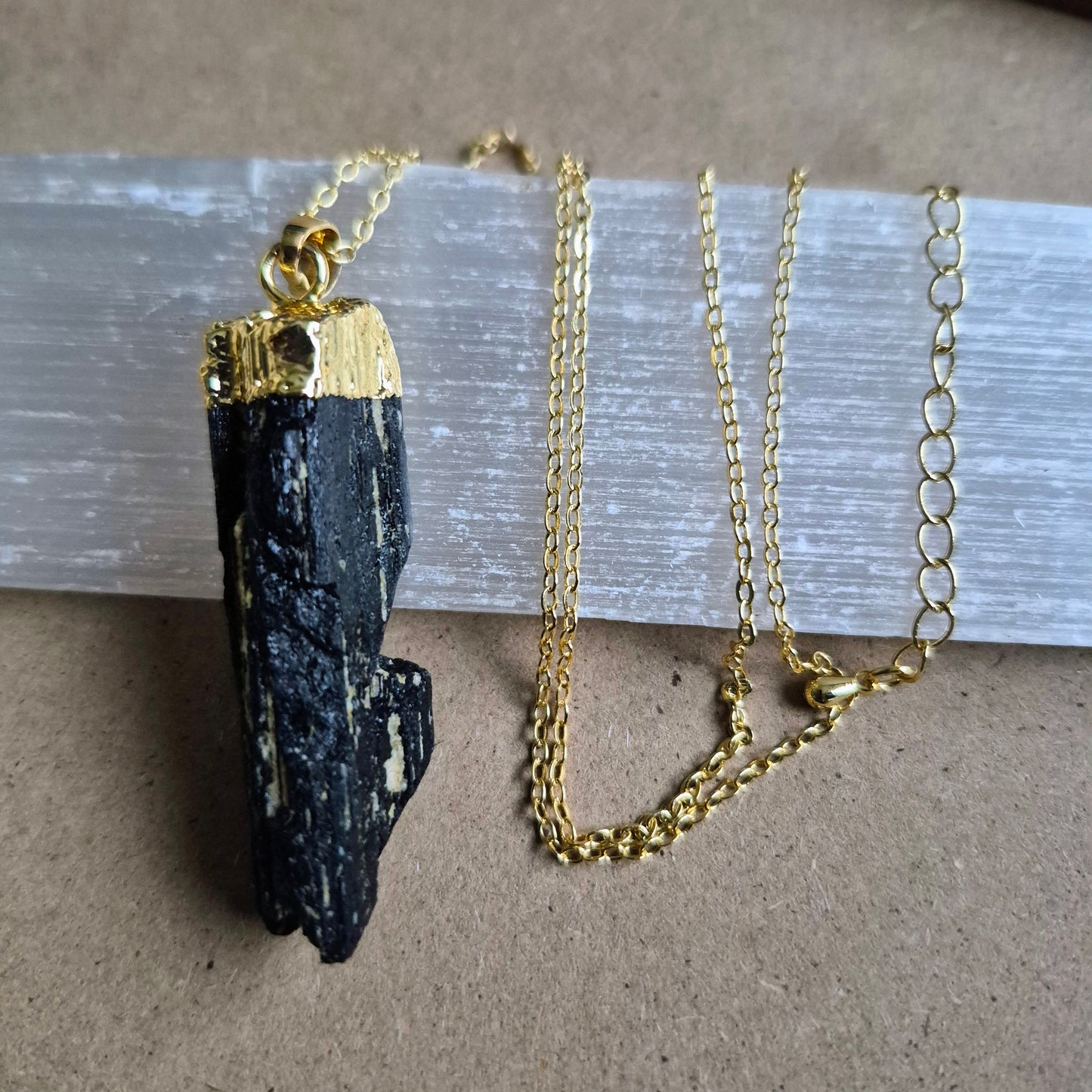 Black Tourmaline Raw Pendant Necklace