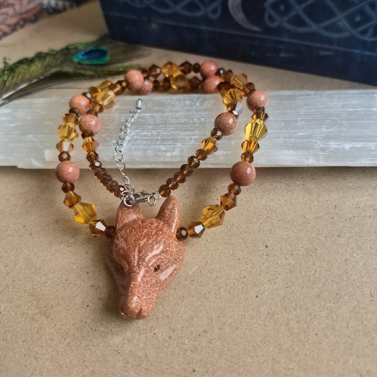 Red Goldstone Wolf Choker Necklace