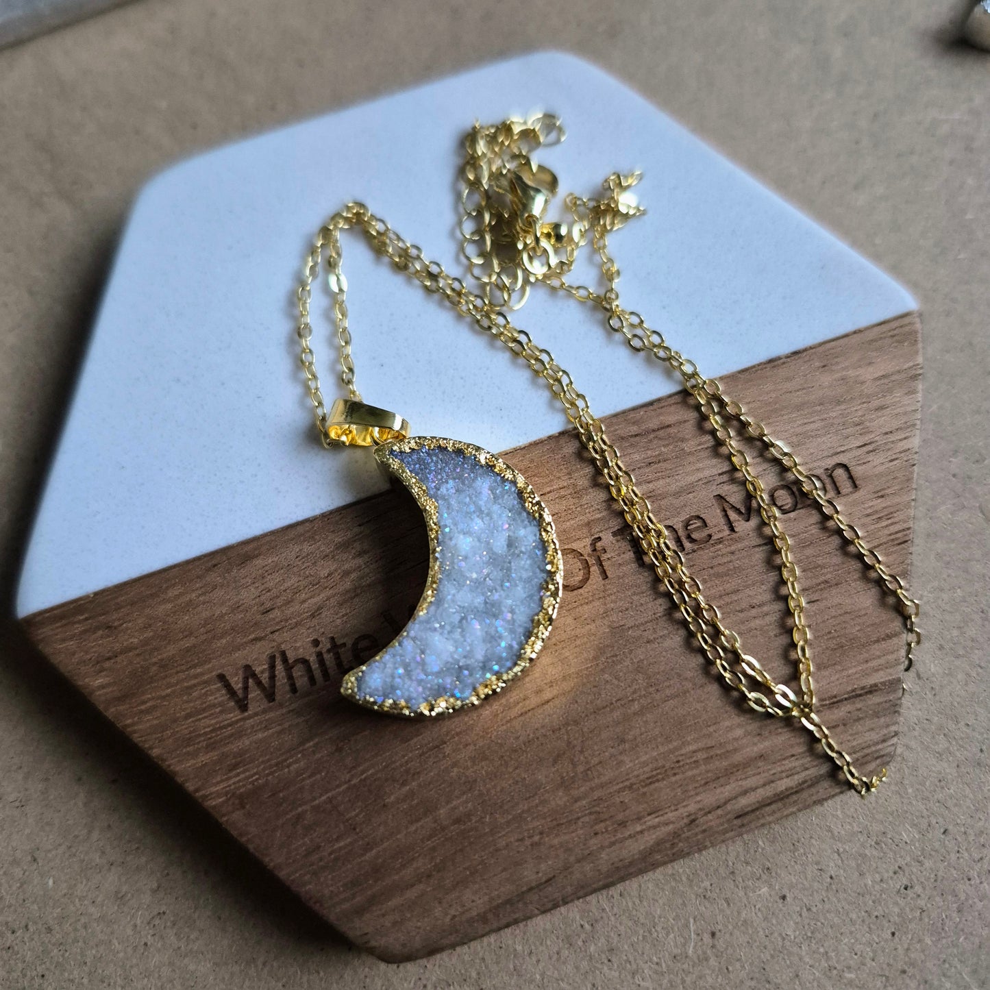 Druzy Quartz Moon Crystal Necklace Pendant (Copy)