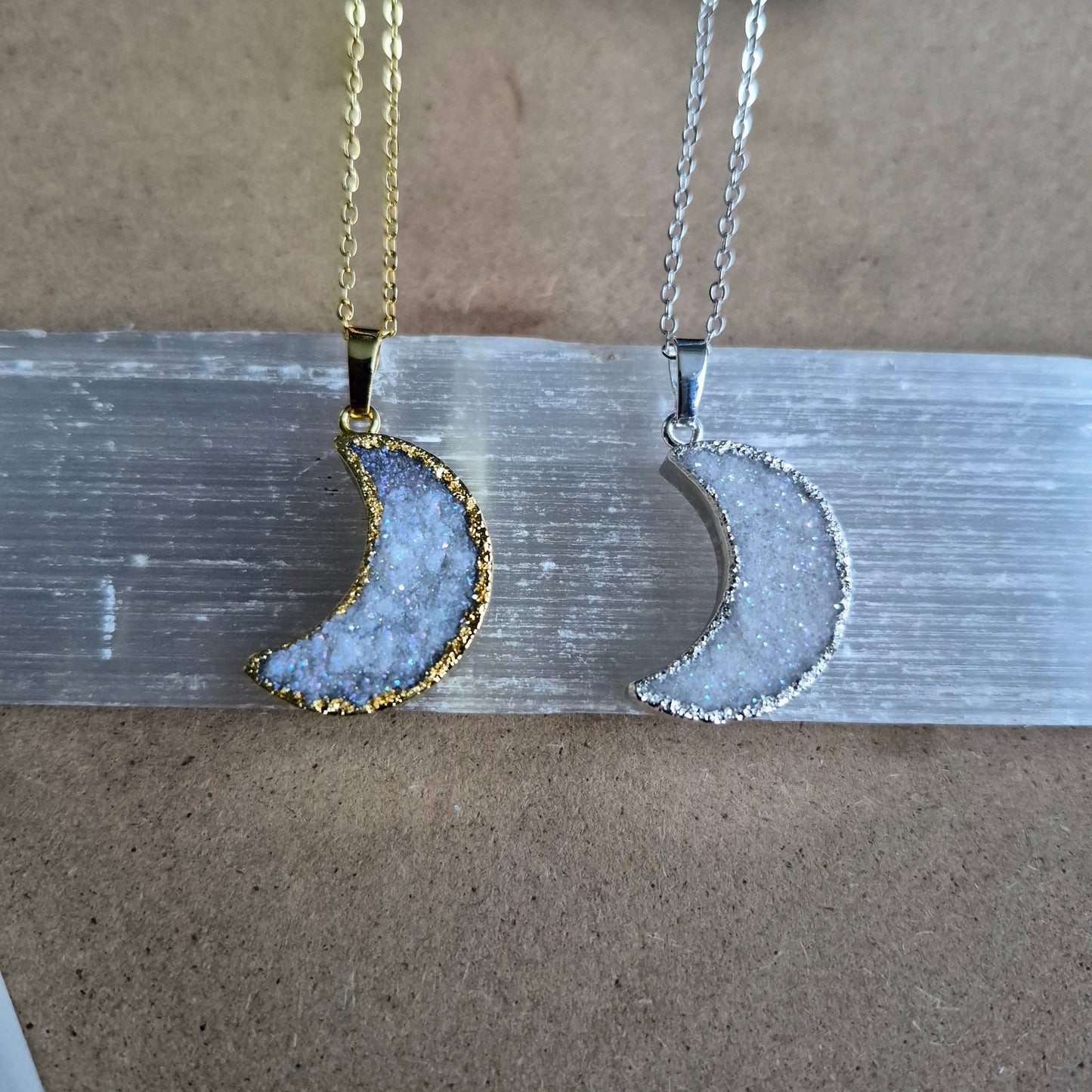 Druzy Quartz Moon Crystal Necklace Pendant (Copy)