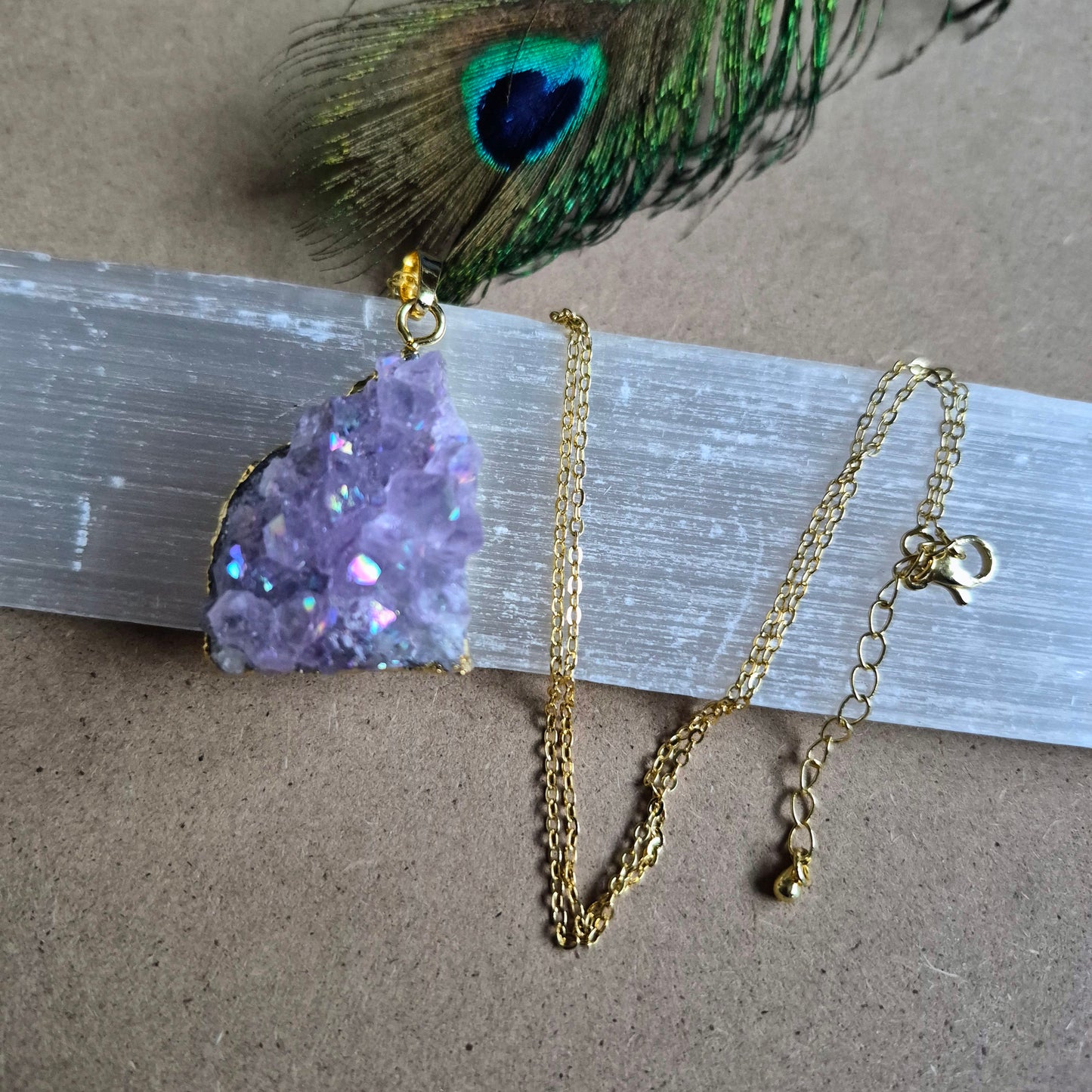 Amethyst Aura Cluster Pendant: Sparkly Druzy Jewellery