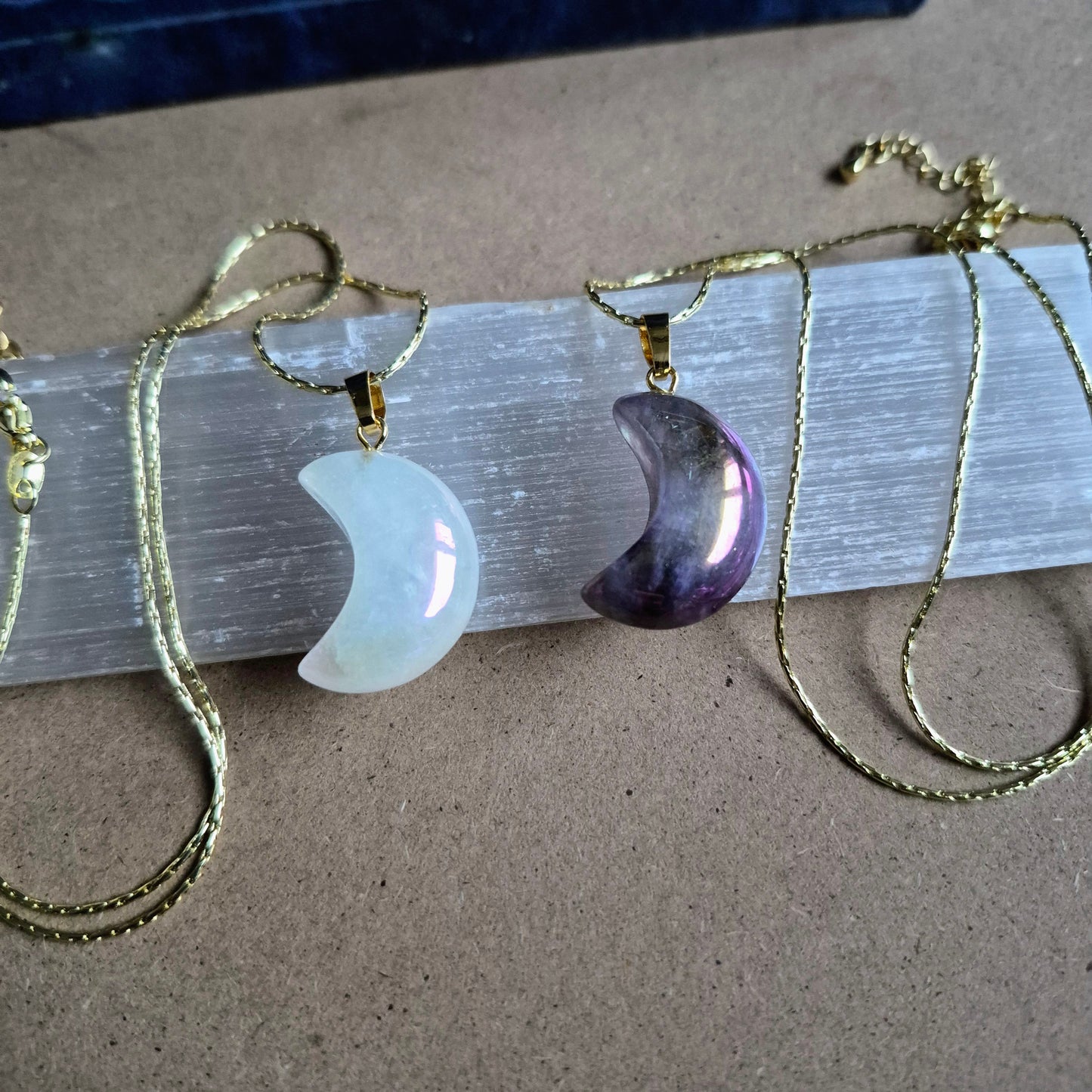 Aura Quartz moon pendant: Celstial Crystal Necklace