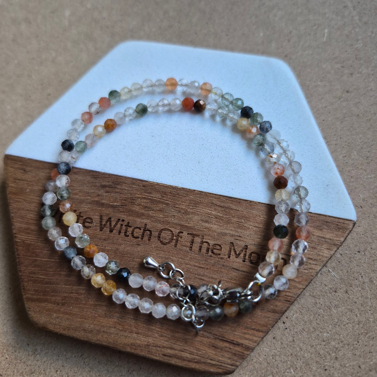 Mixed rutile quartz 3mm faceted bead choker