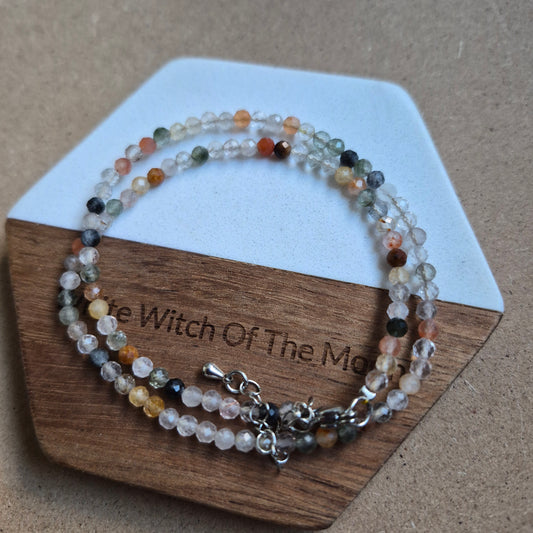 Mixed rutile quartz 3mm faceted bead choker