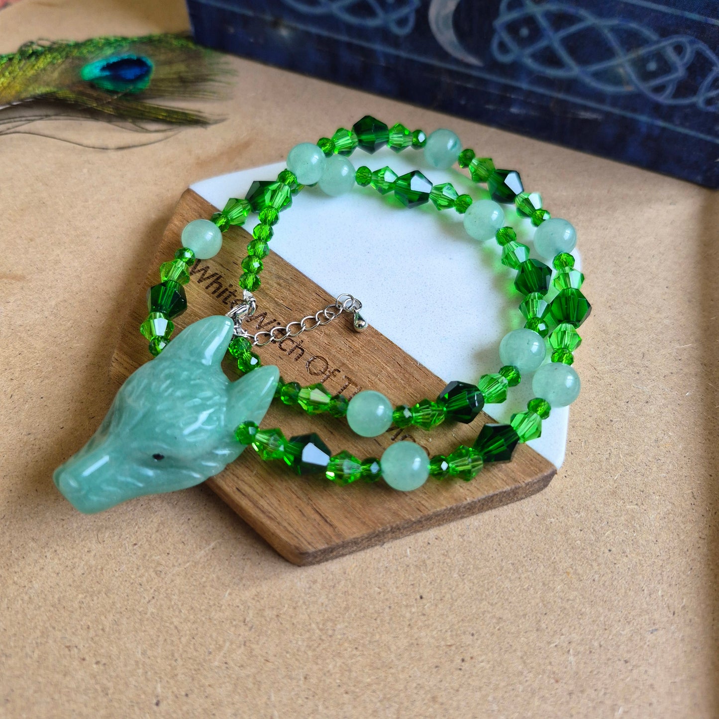 Green Aventurine Wolf Choker Necklace