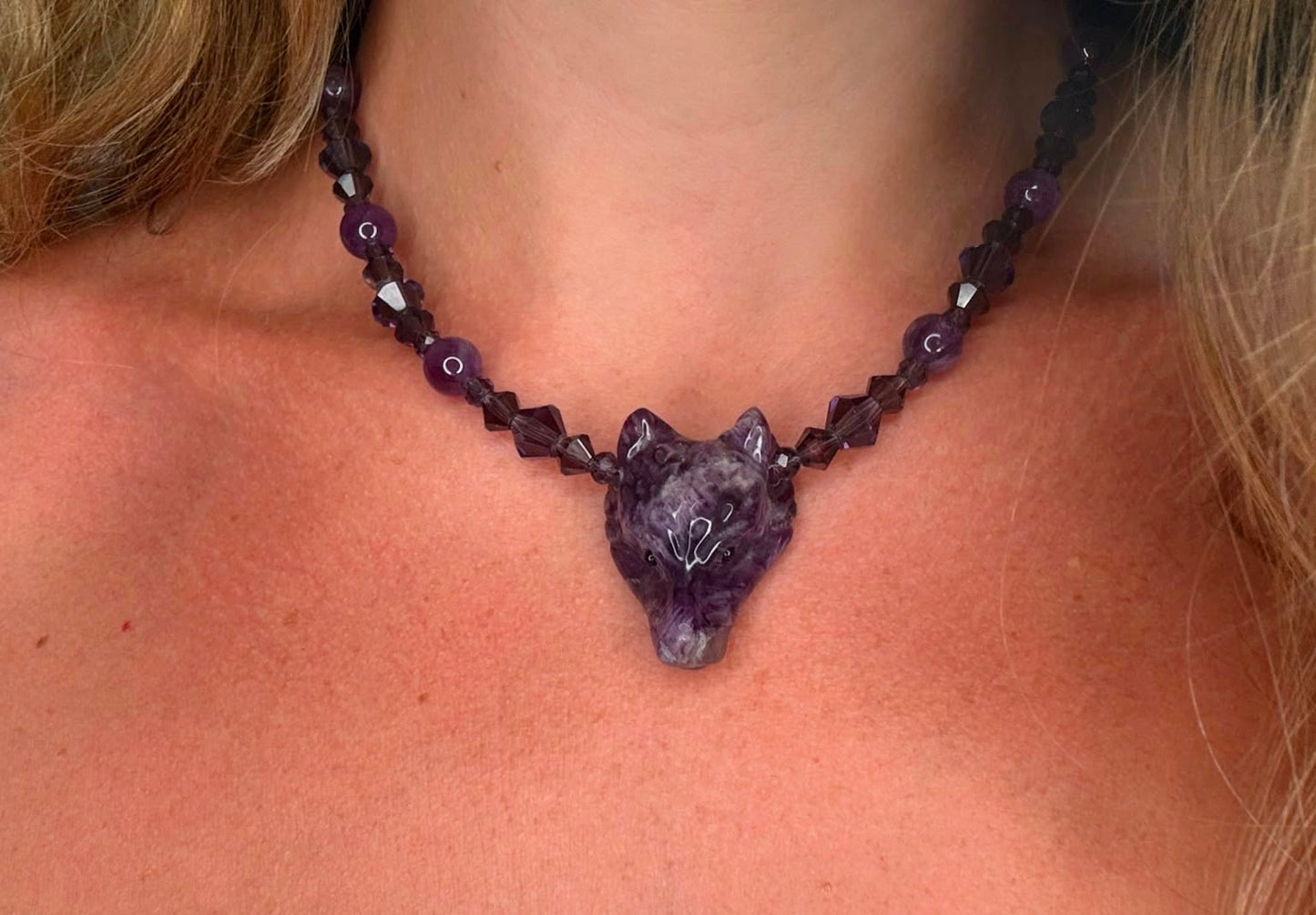 Amethyst Wolf Choker Necklace