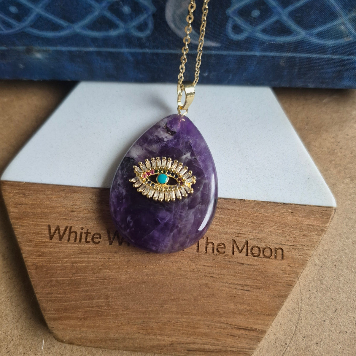 Amethyst Teardrop Evil Eye Pendaht Necklace
