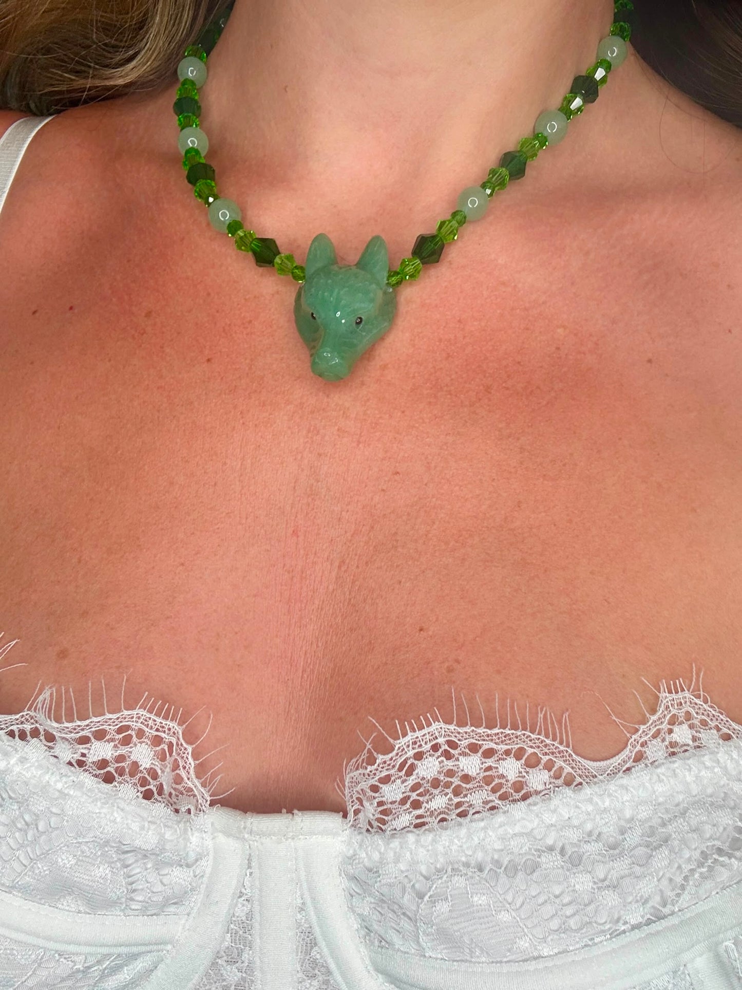 Green Aventurine Wolf Choker Necklace