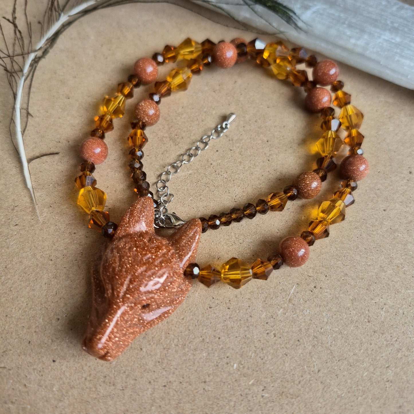 Red Goldstone Wolf Choker Necklace