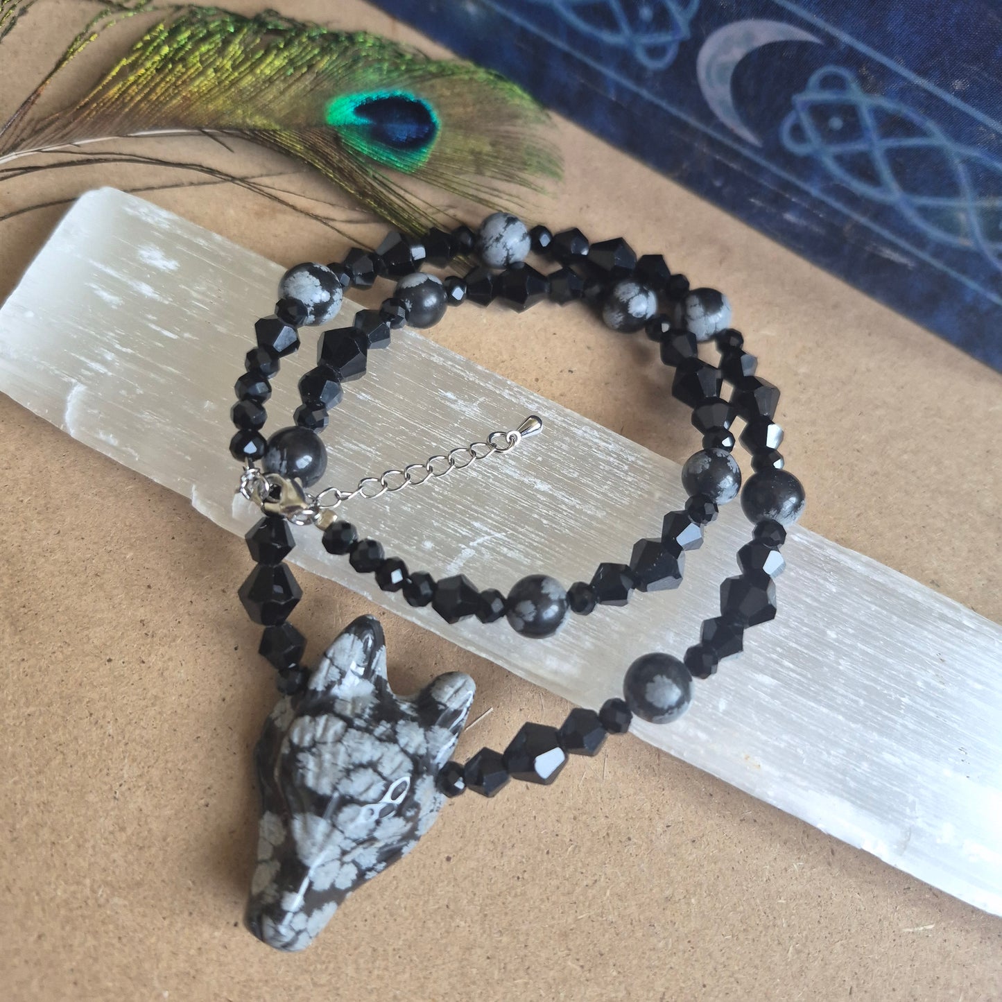 Snowflake Obsidian Wolf Choker Necklace