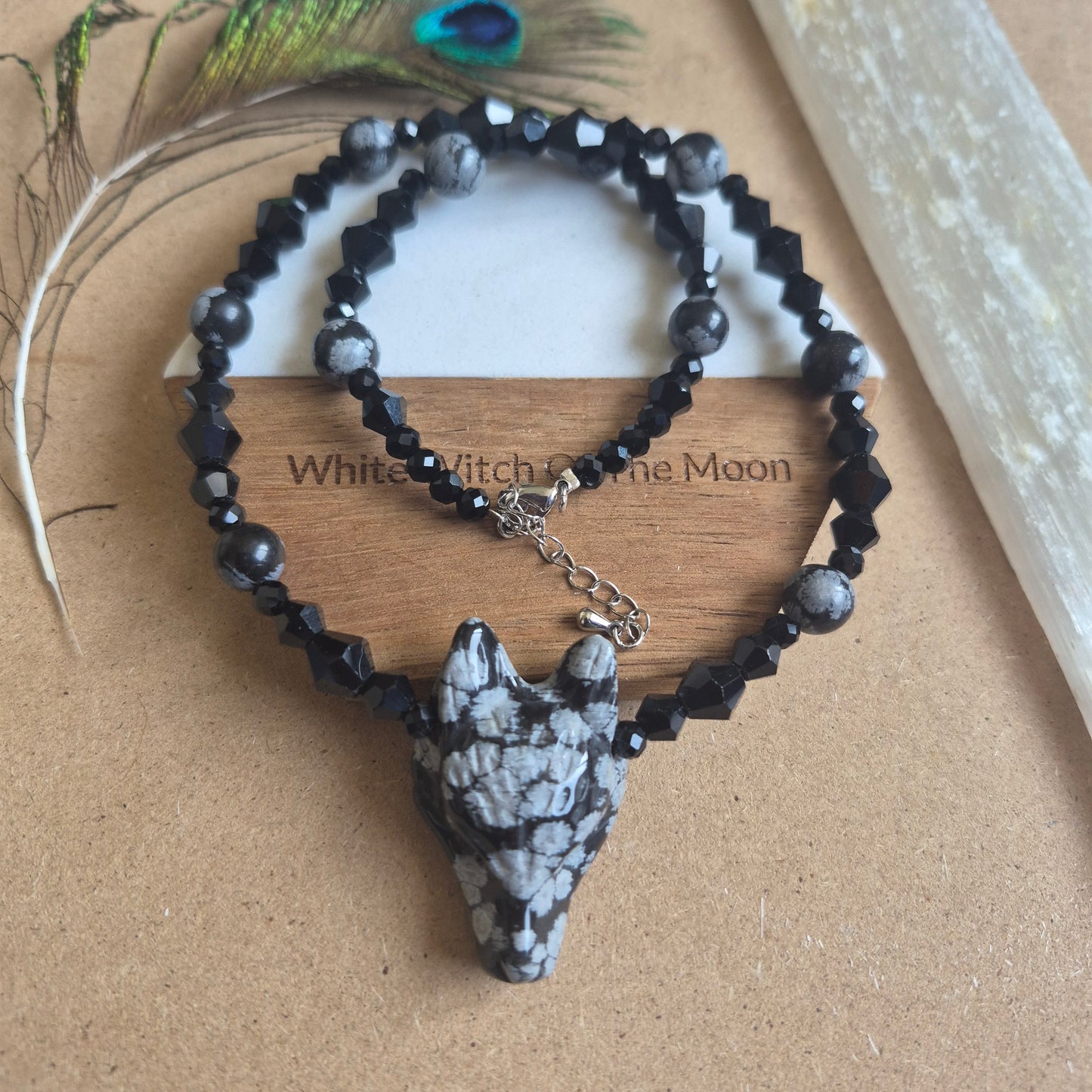 Snowflake Obsidian Wolf Choker Necklace