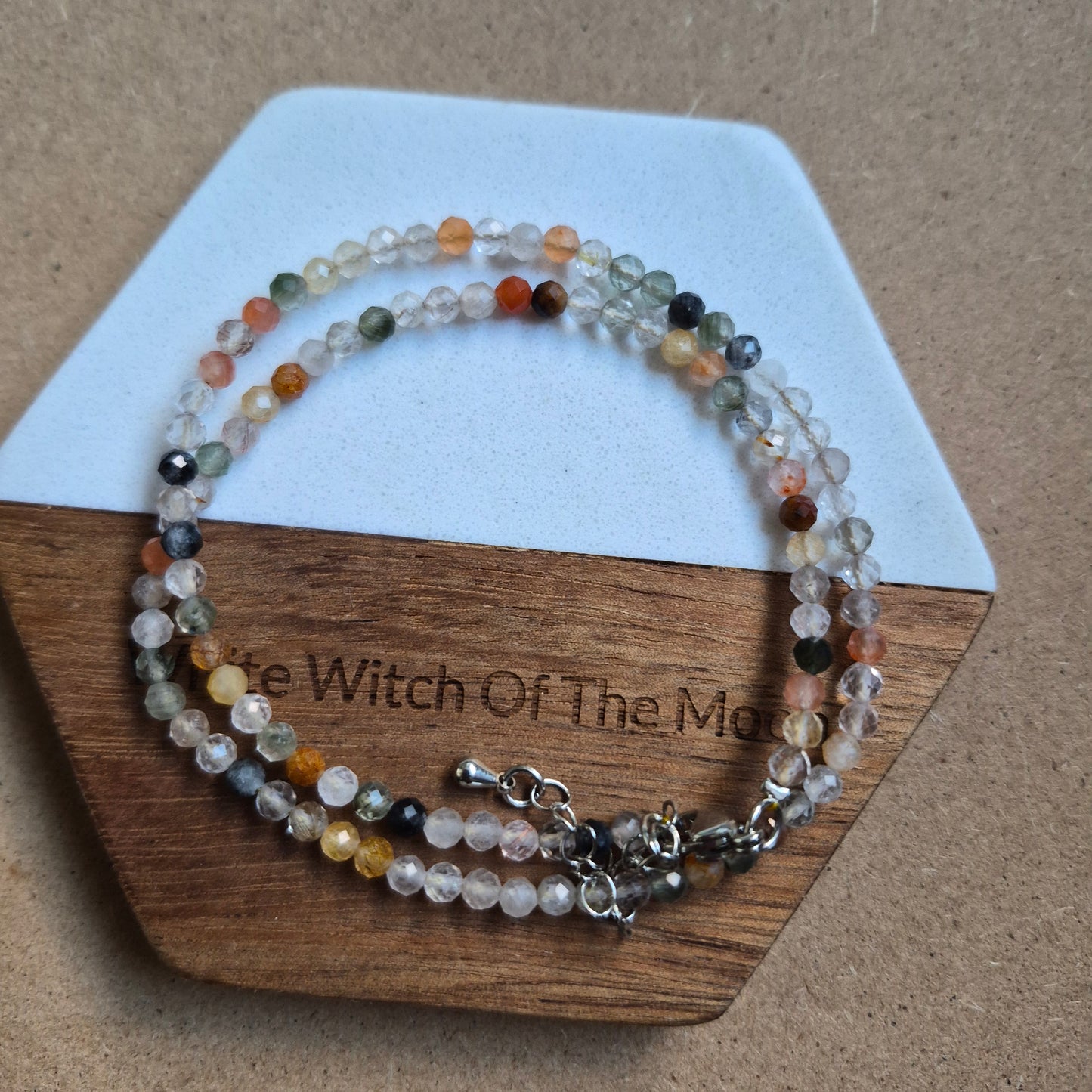 Mixed rutile quartz 3mm faceted bead choker