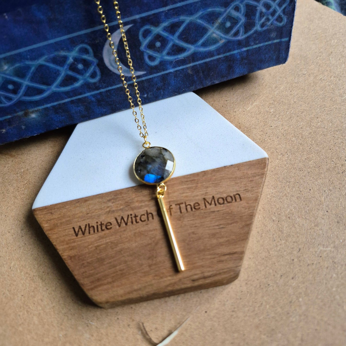 Labradorite Bar Pendant: Dainty Gold Plated Necklace