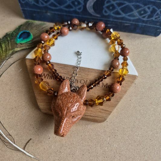 Red Goldstone Wolf Choker Necklace