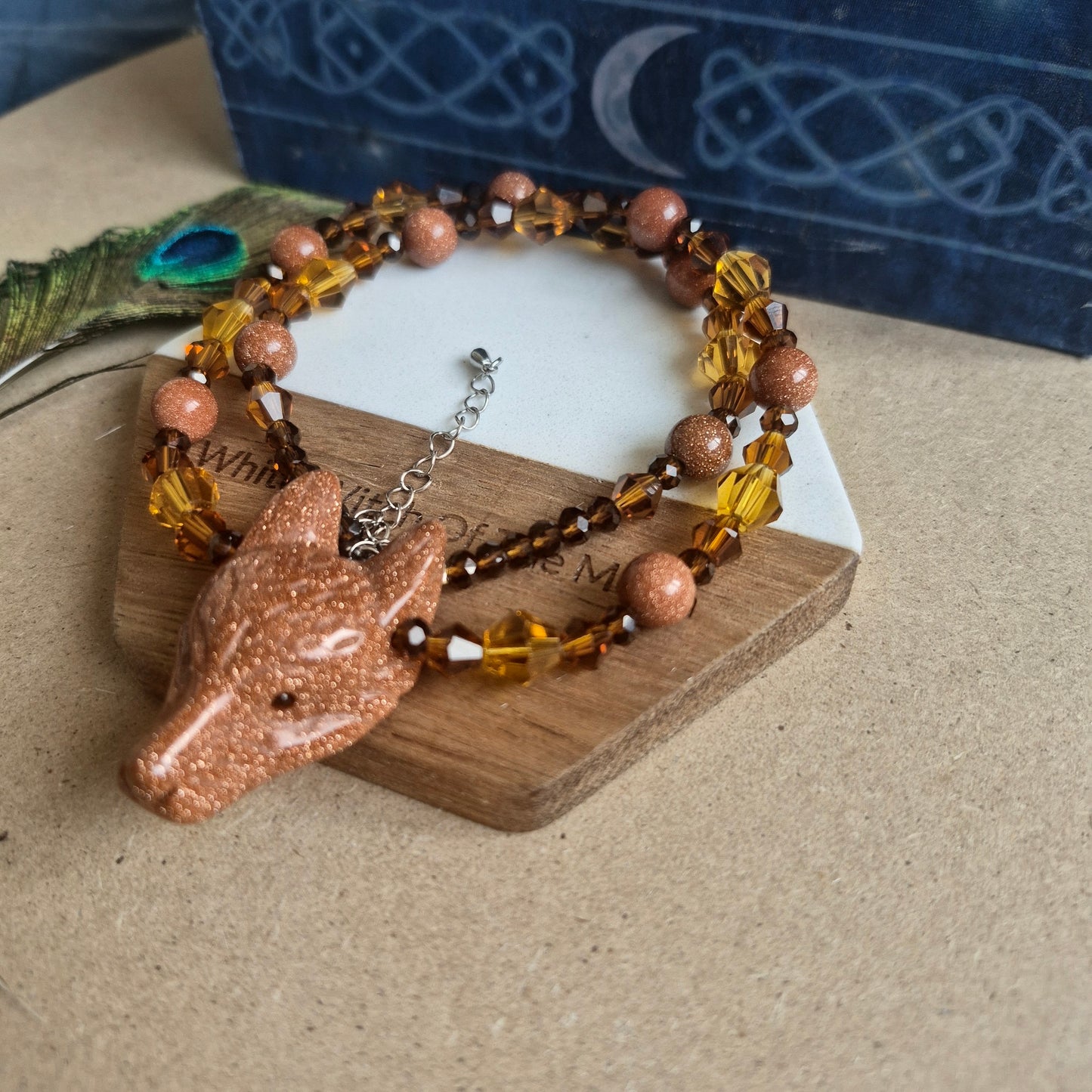 Red Goldstone Wolf Choker Necklace