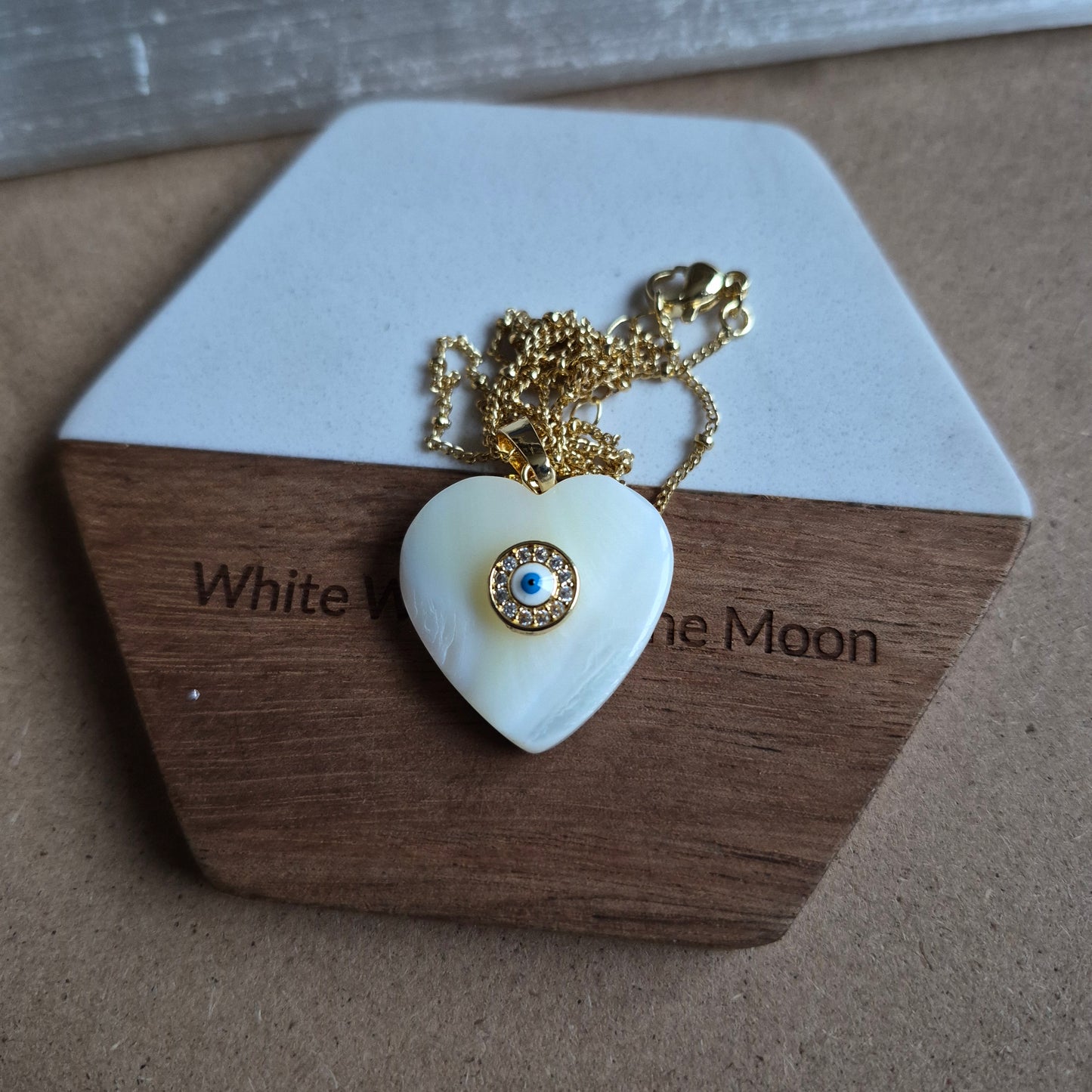 Mother of Pearl Heart Pendant: Evil Eye Protection Necklace