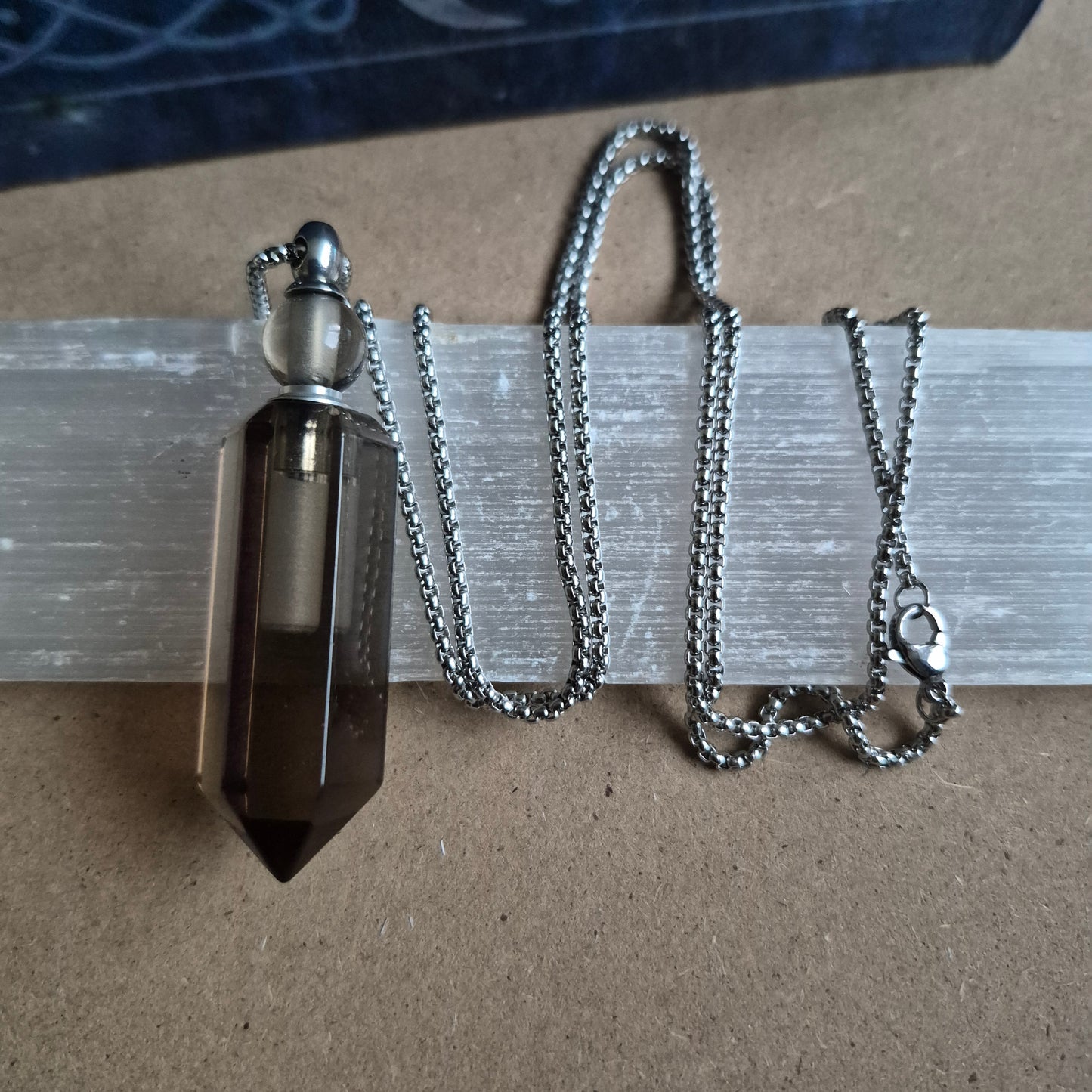 Smoky Quartz Bottle Pendant: Ashes Perfume Necklace gift for Her