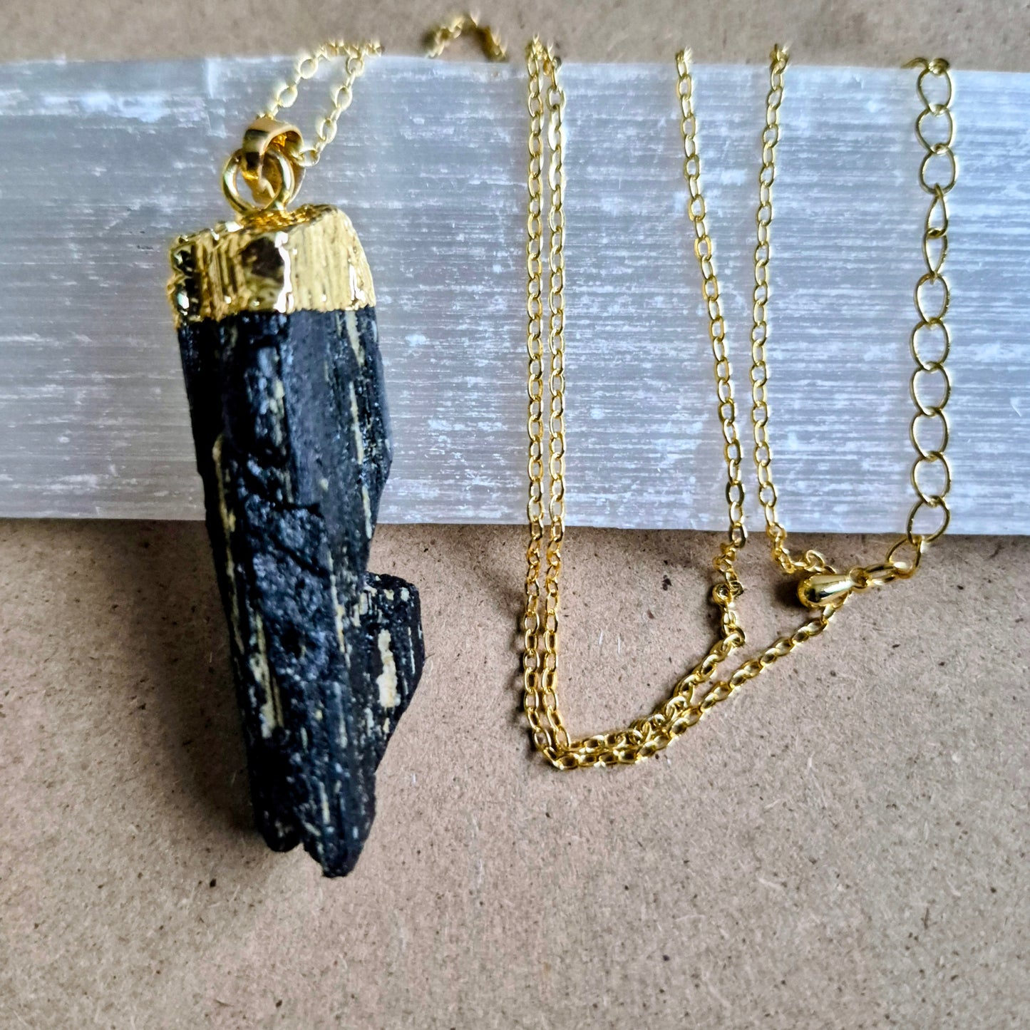 Black Tourmaline Raw Pendant Necklace