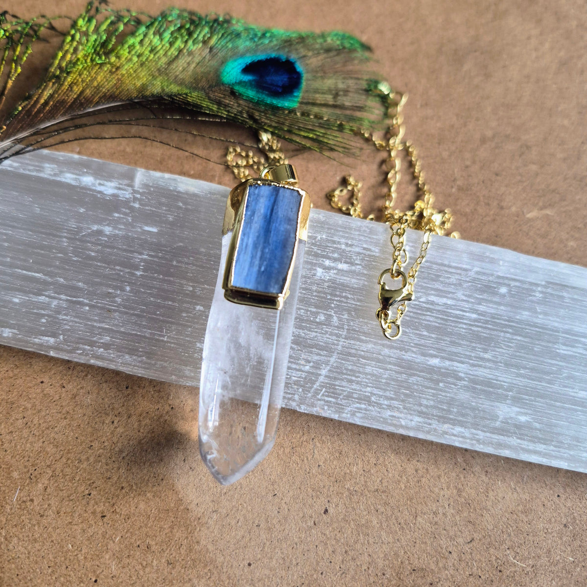 Clear Quartz and Kyanite Pendant