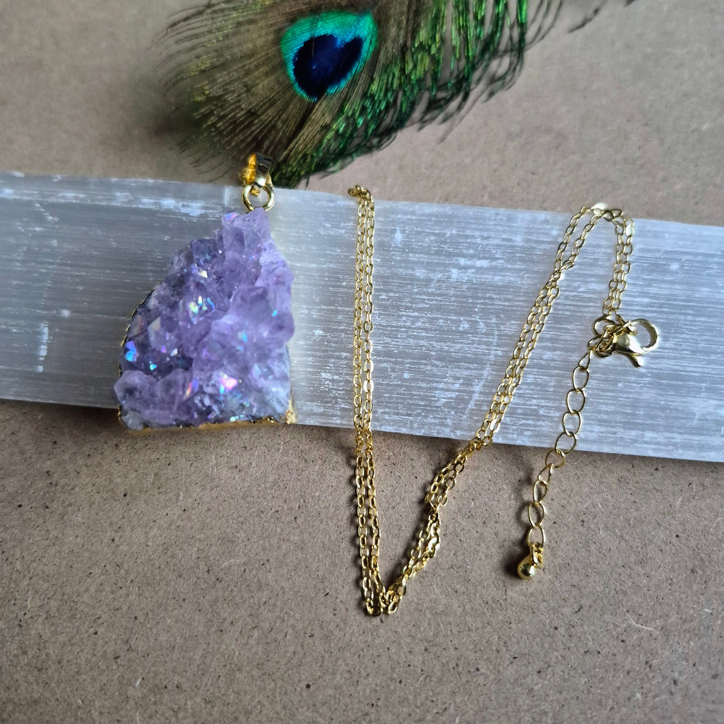 Amethyst Aura Cluster Pendant: Sparkly Druzy Jewellery