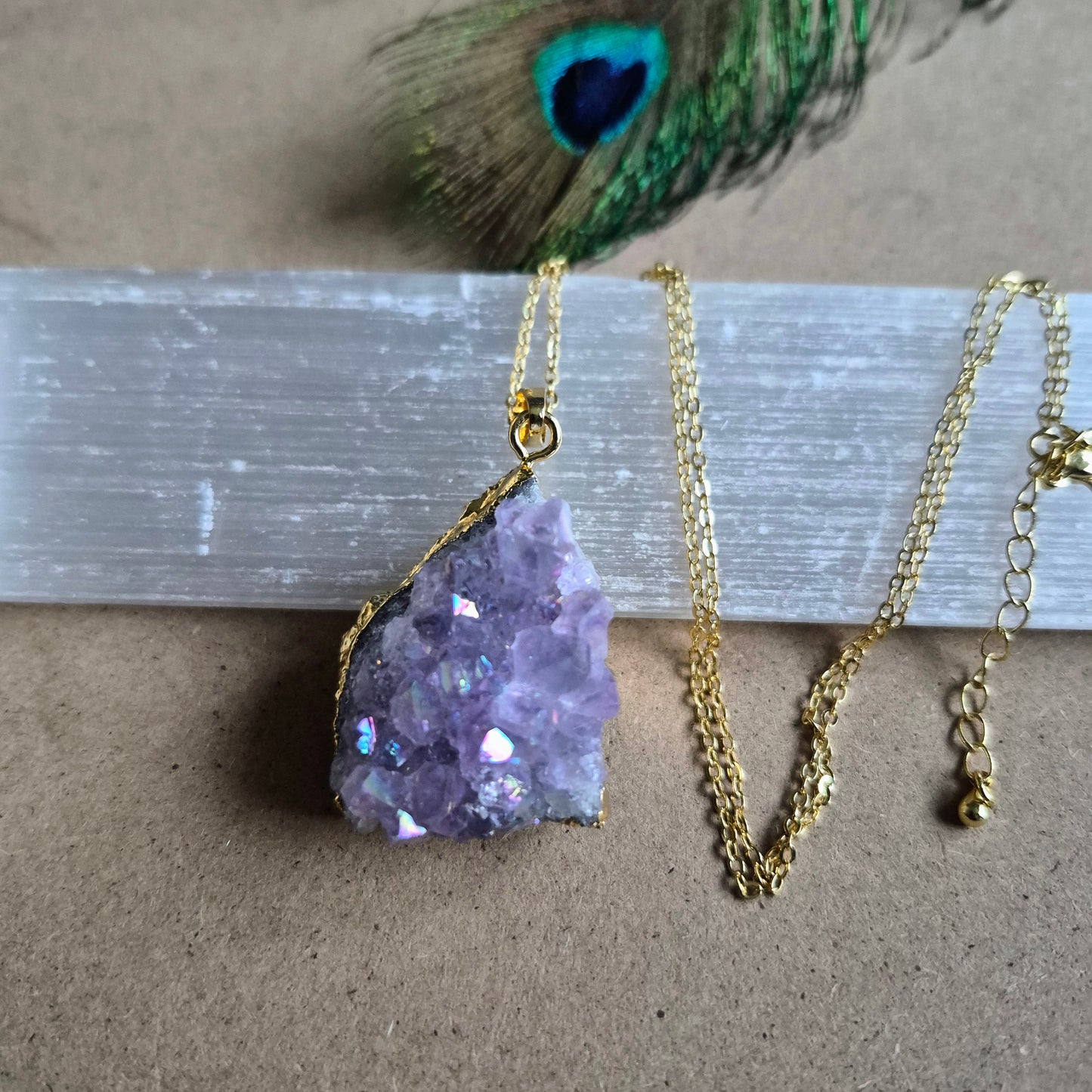 Amethyst Aura Cluster Pendant: Sparkly Druzy Jewellery