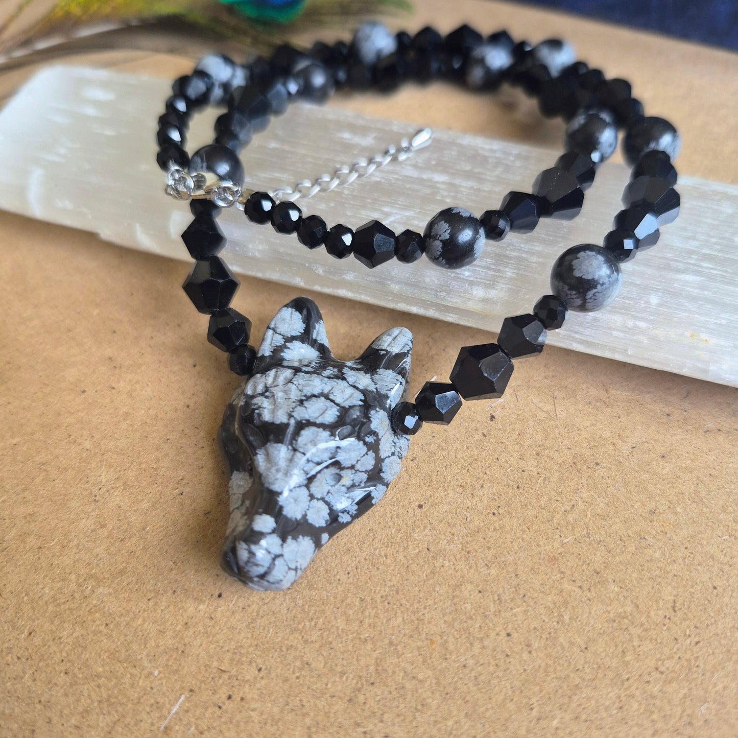 Snowflake Obsidian Wolf Choker Necklace