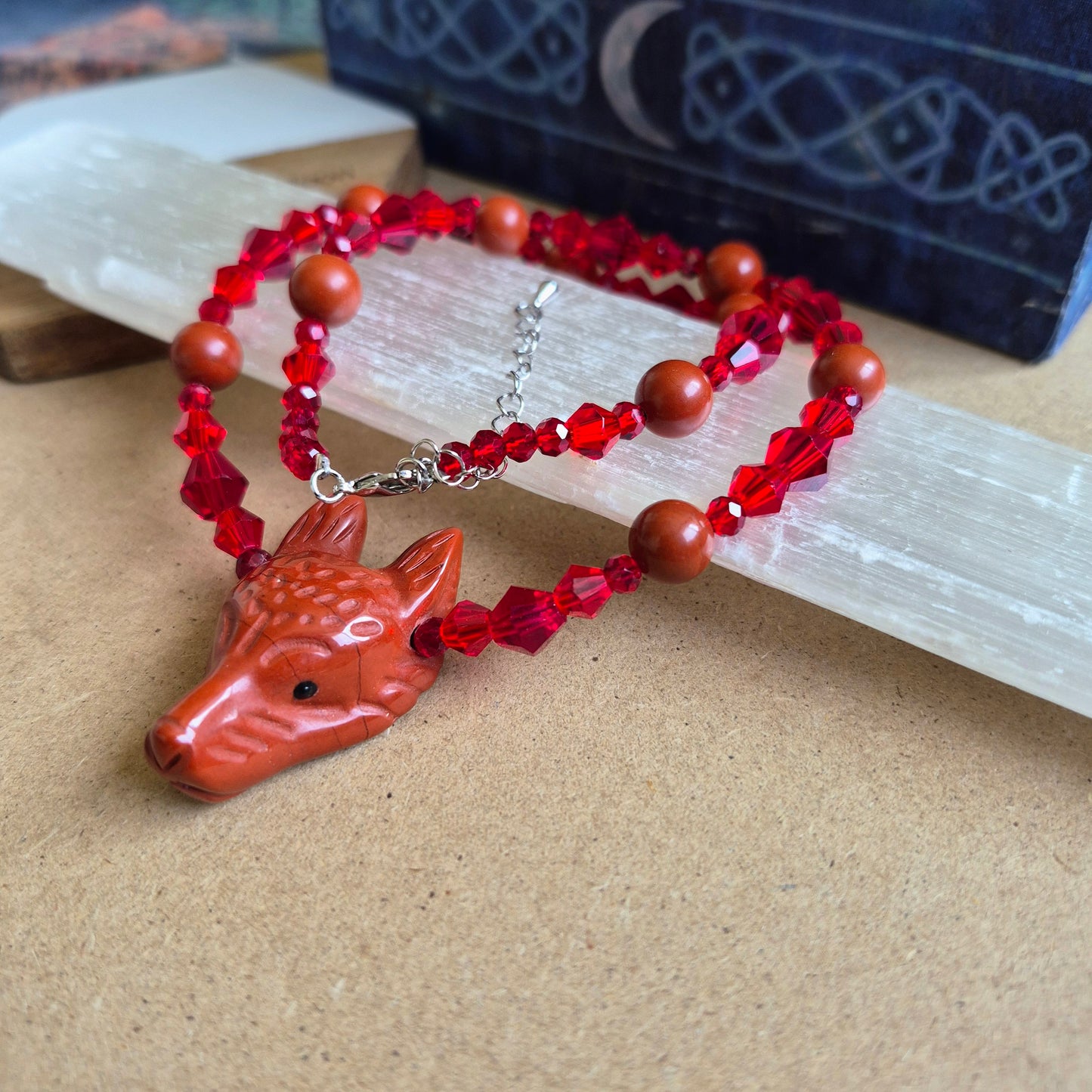 Red Jasper Wolf Choker Necklace