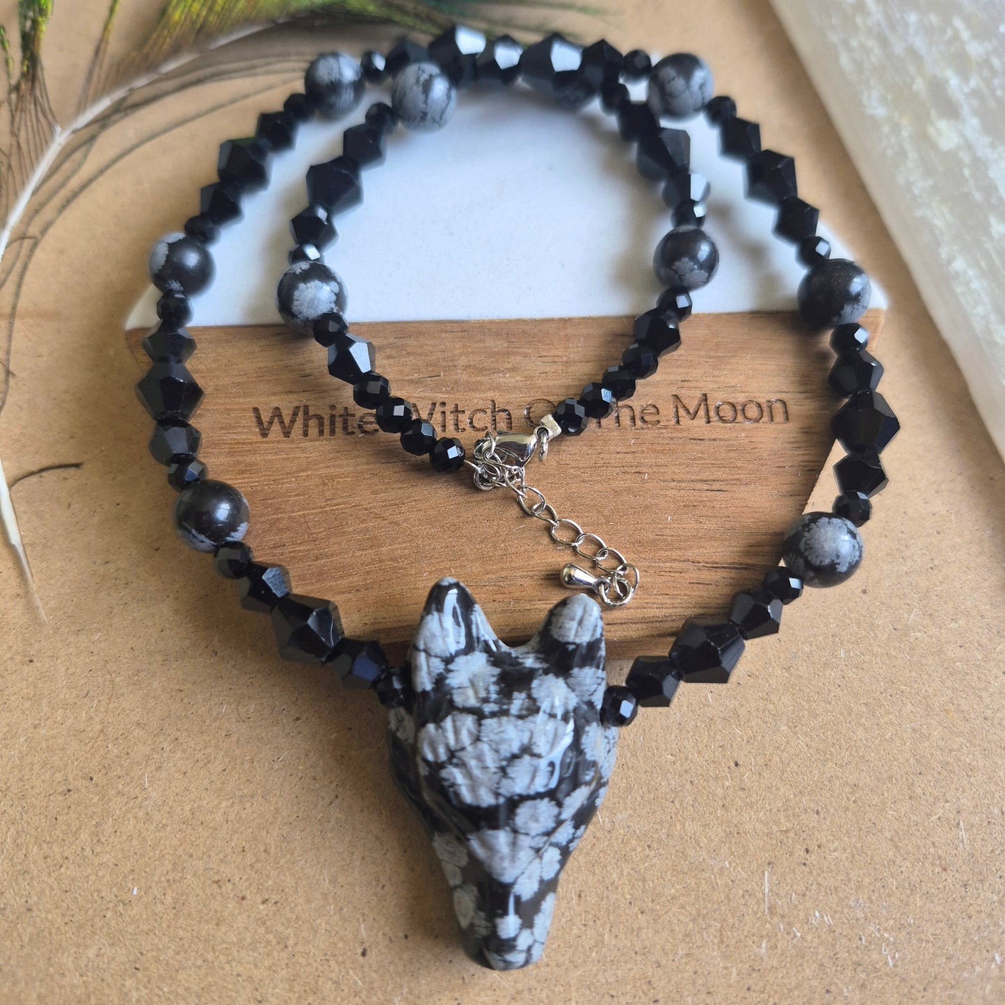 Snowflake Obsidian Wolf Choker Necklace