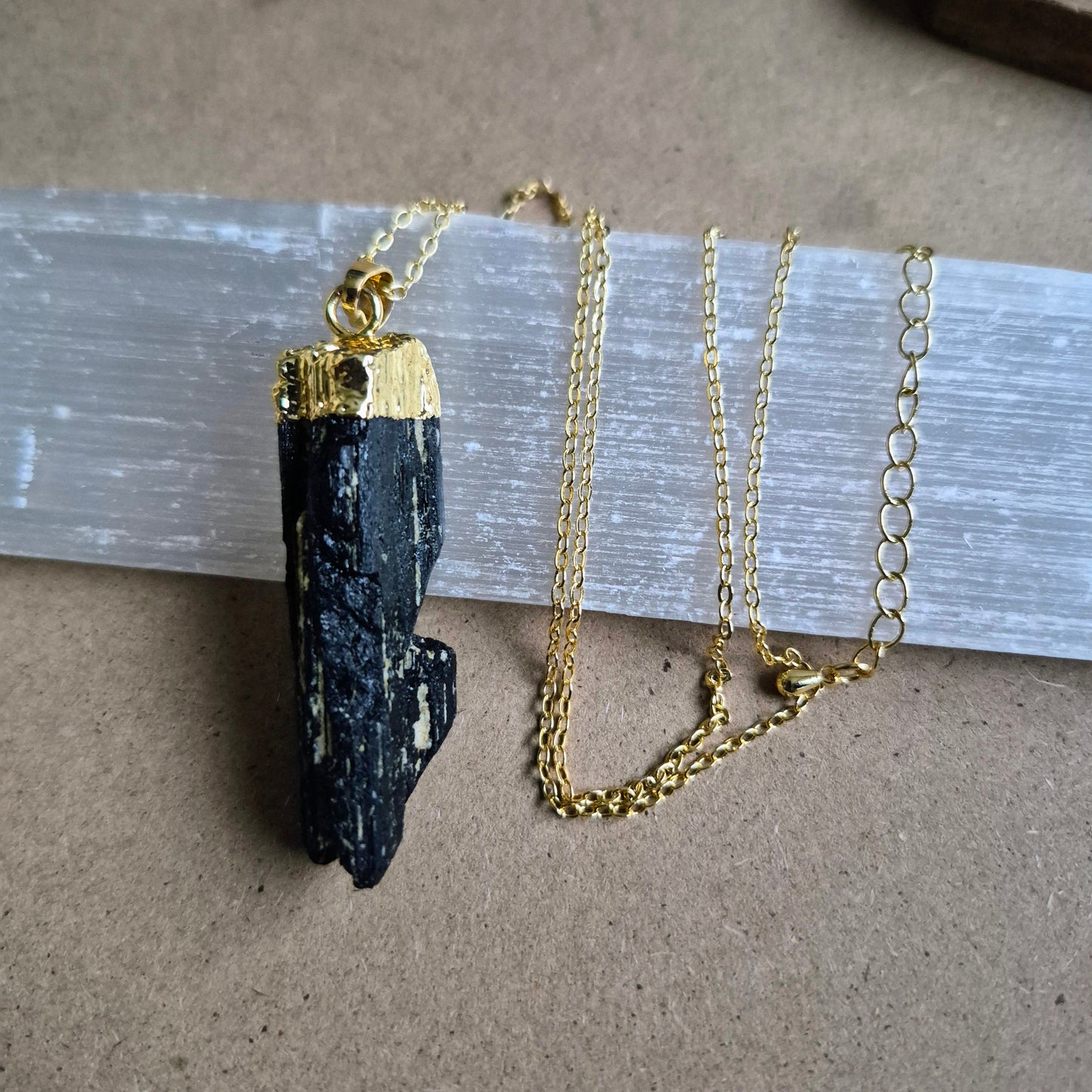 Black Tourmaline Raw Pendant Necklace