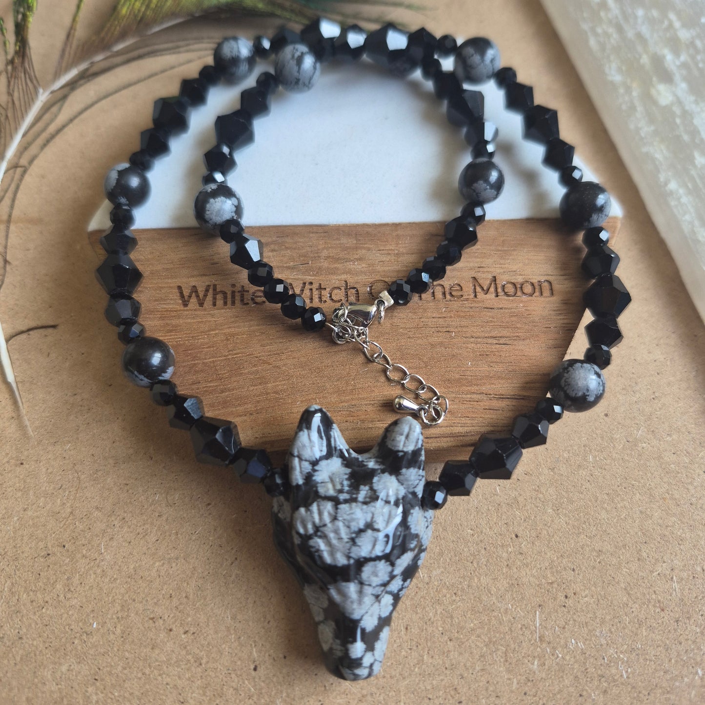 Snowflake Obsidian Wolf Choker Necklace