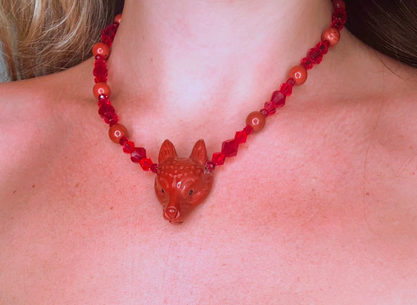 Red Jasper Wolf Choker Necklace