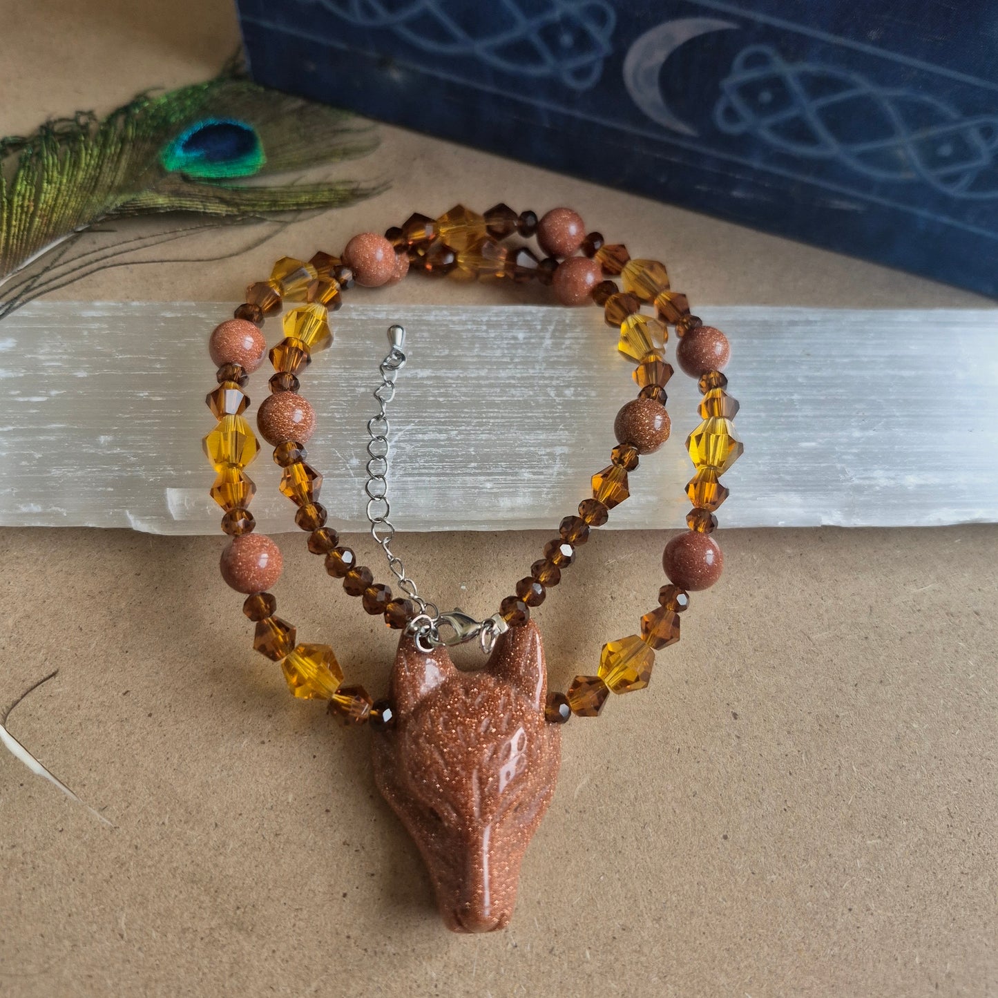 Red Goldstone Wolf Choker Necklace