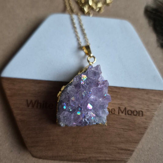 Amethyst Aura Cluster Pendant: Sparkly Druzy Jewellery