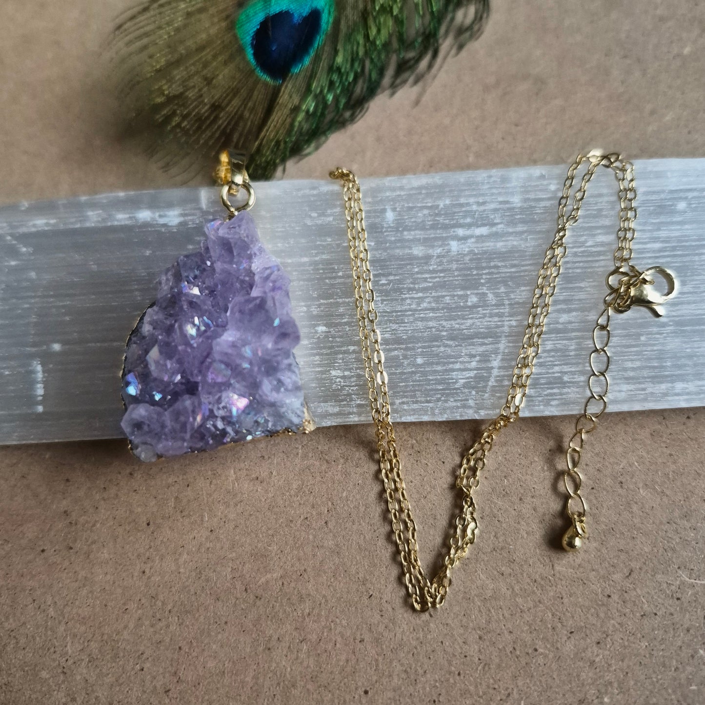 Amethyst Aura Cluster Pendant: Sparkly Druzy Jewellery